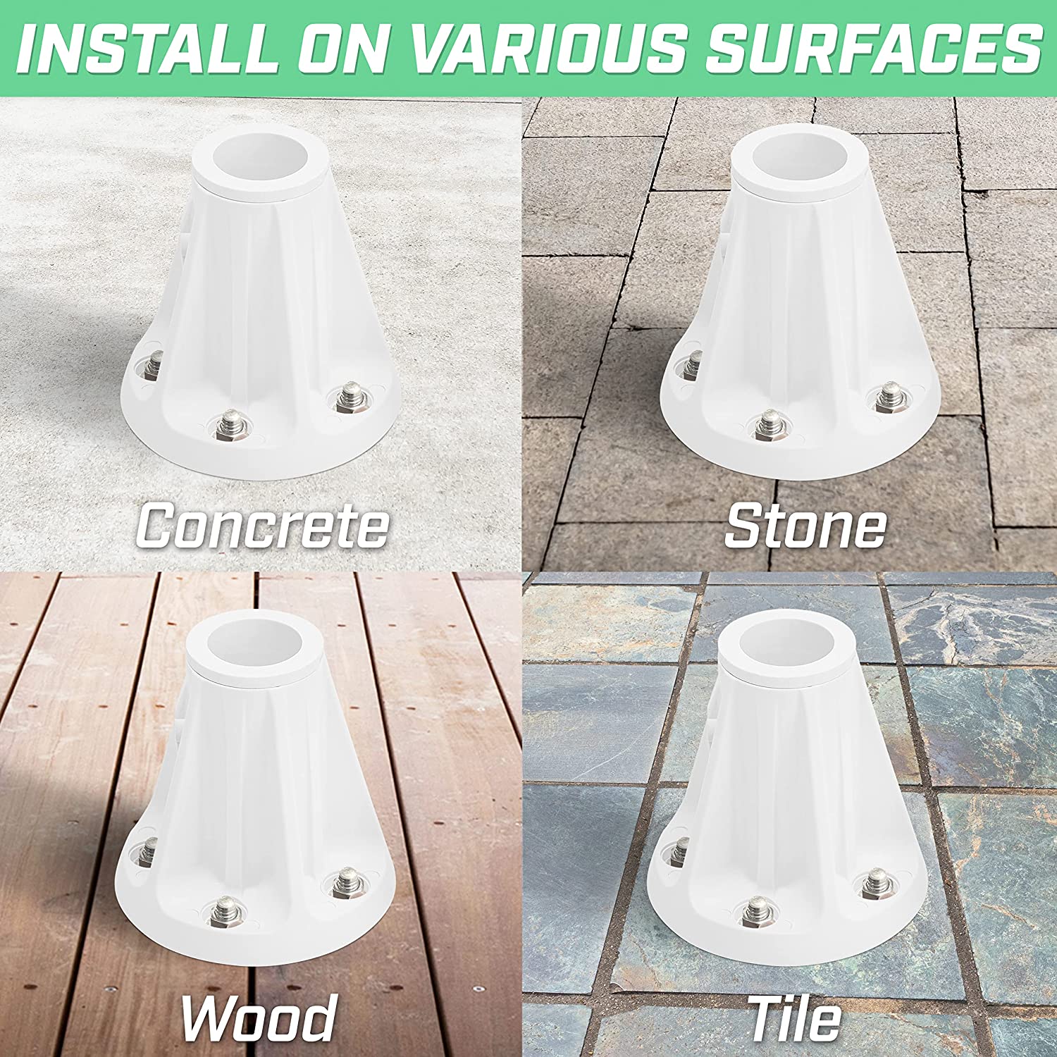 a white plastic cone with the words, install and install