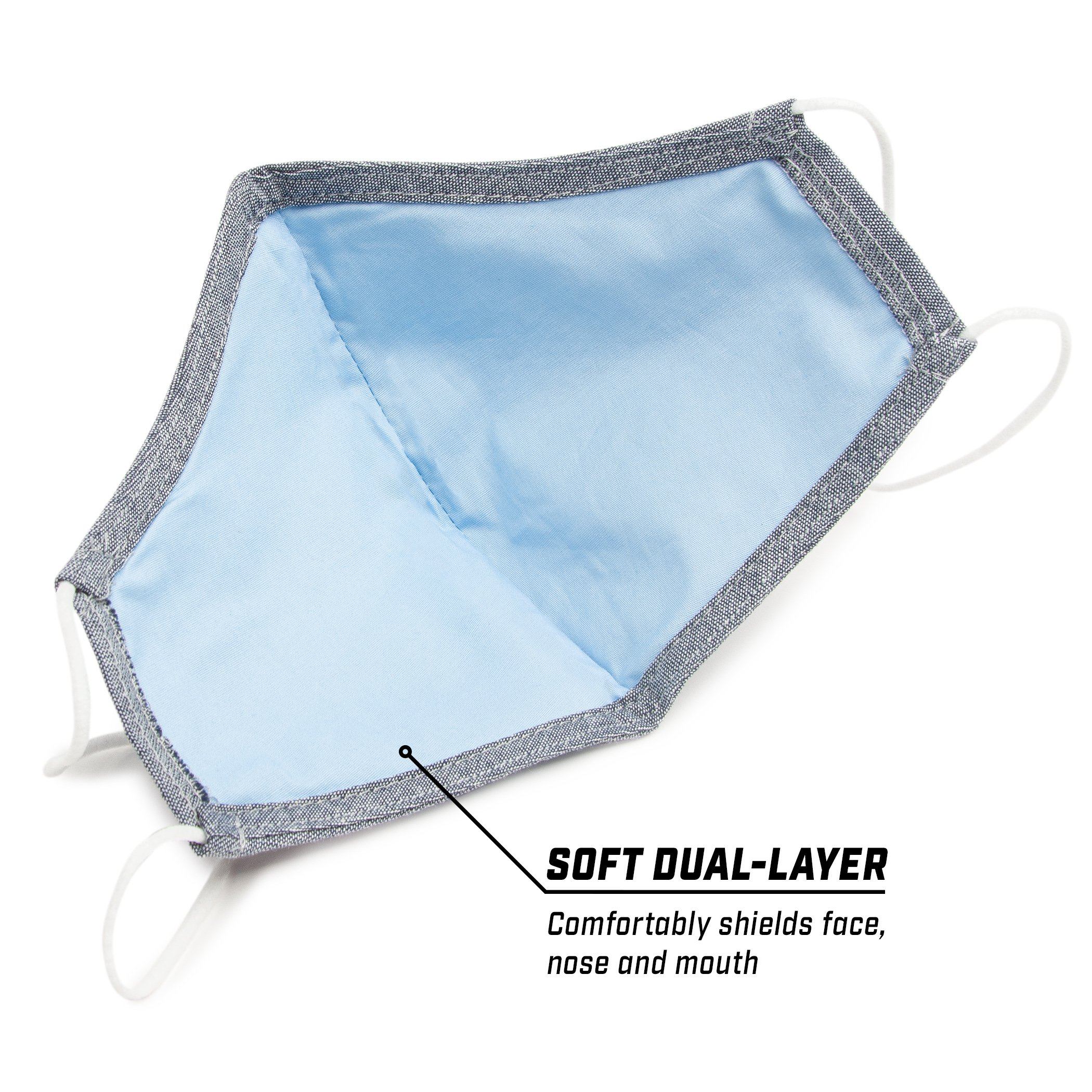 a face mask with a blue filter and a white cord