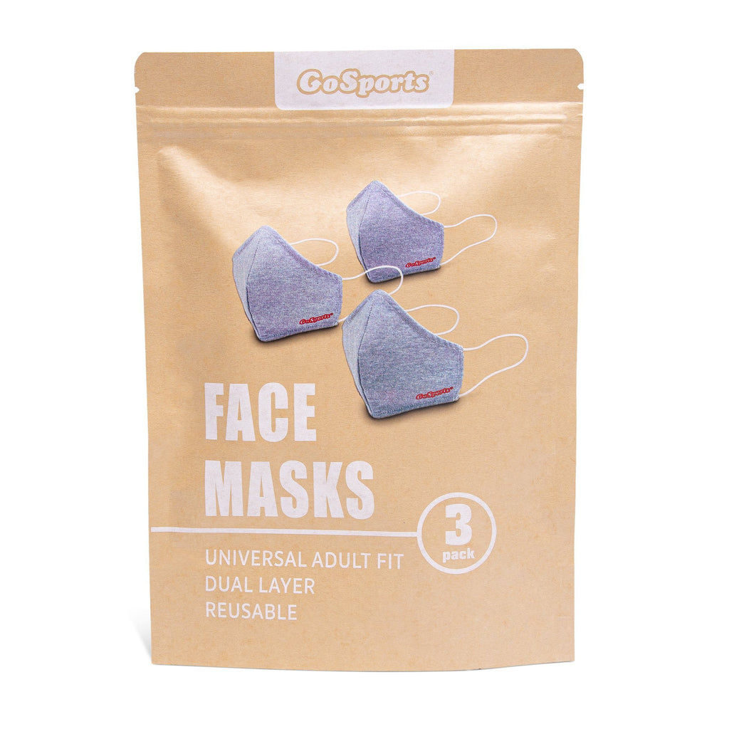 GoSports Face Masks Universal Adult Fit, 3 Pack – Dual Layer Reusable Cotton Face Coverings with Elastic Loops playgosports.com 