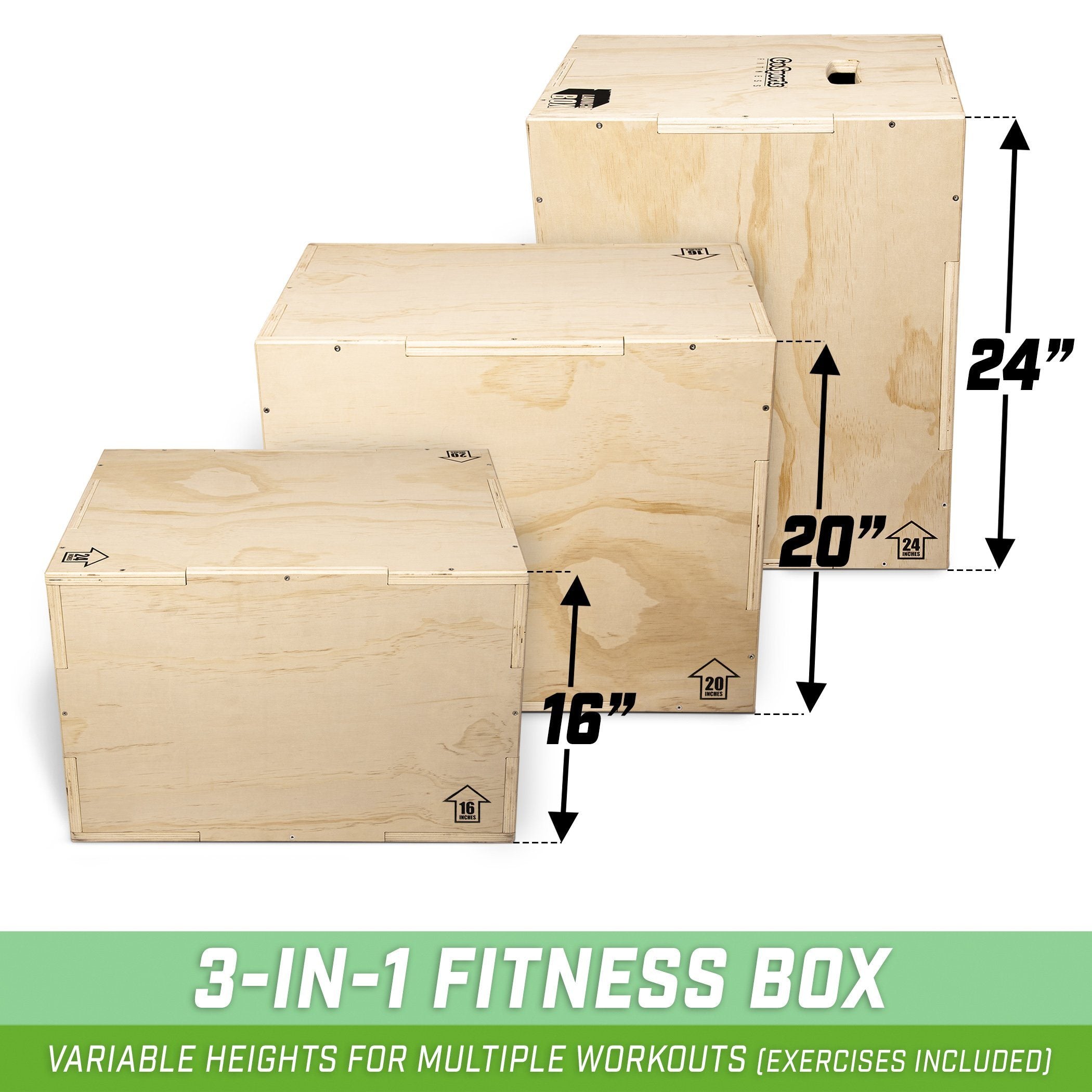 three boxes with measurements for each of the boxes