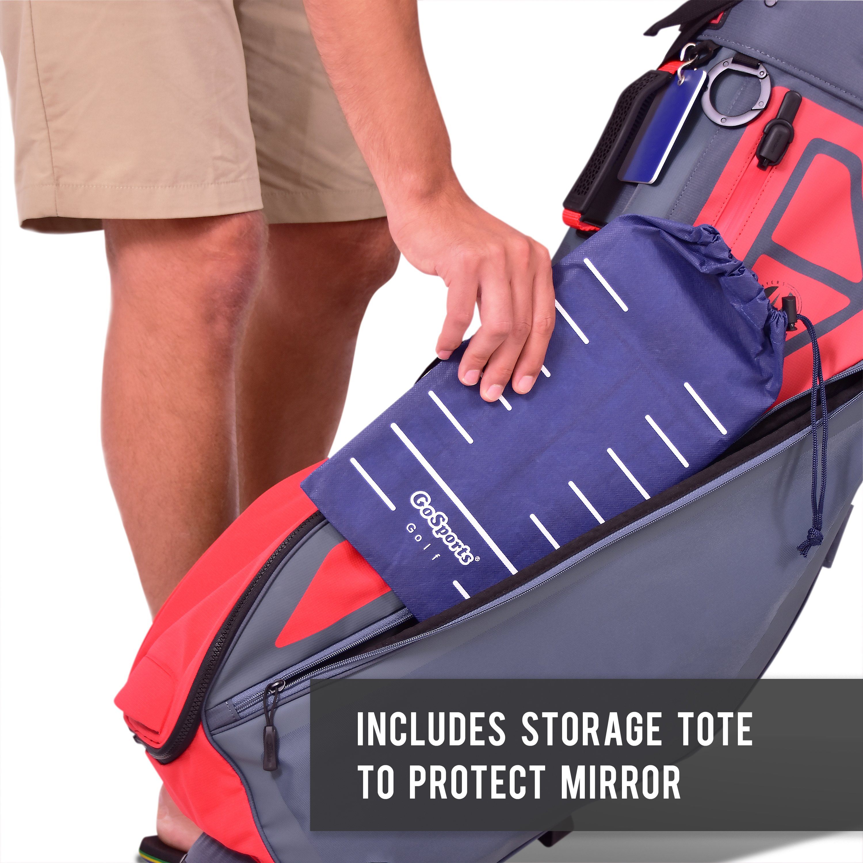 a man holding a large bag with the words, in the middle of it