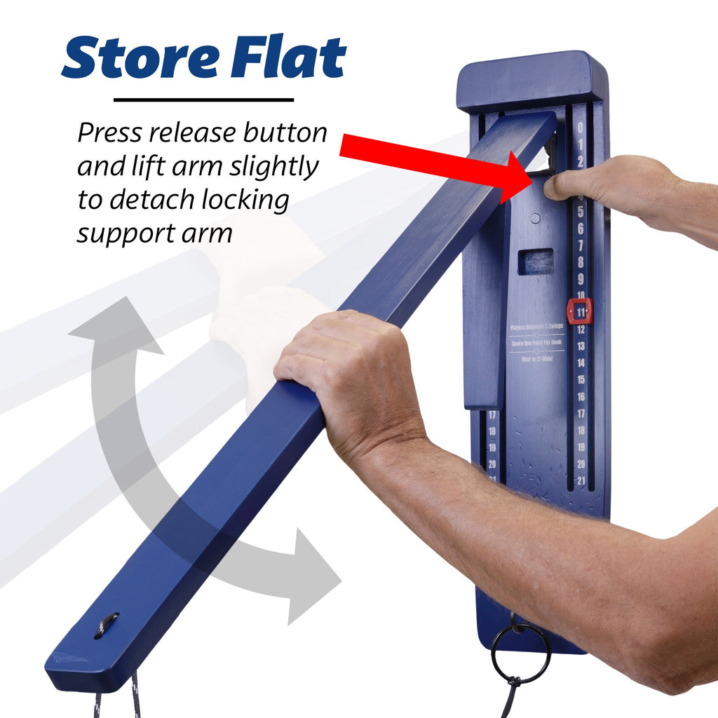 GoSports Hook 21 Wall Mount Ring Swing Game - Play Indoors or Outdoors with Foldable Arm - Blue playgosports.com 