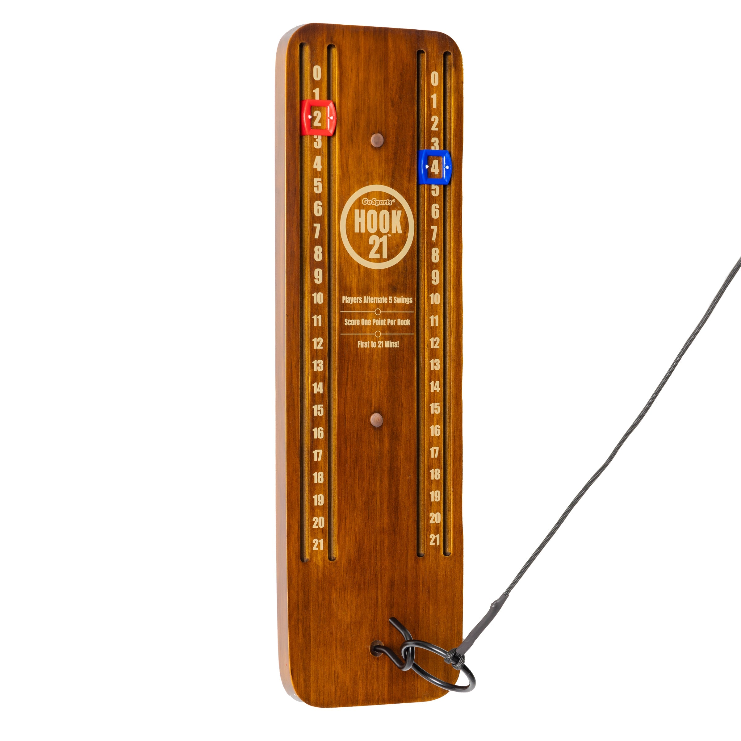 a wooden therm with a metal handle