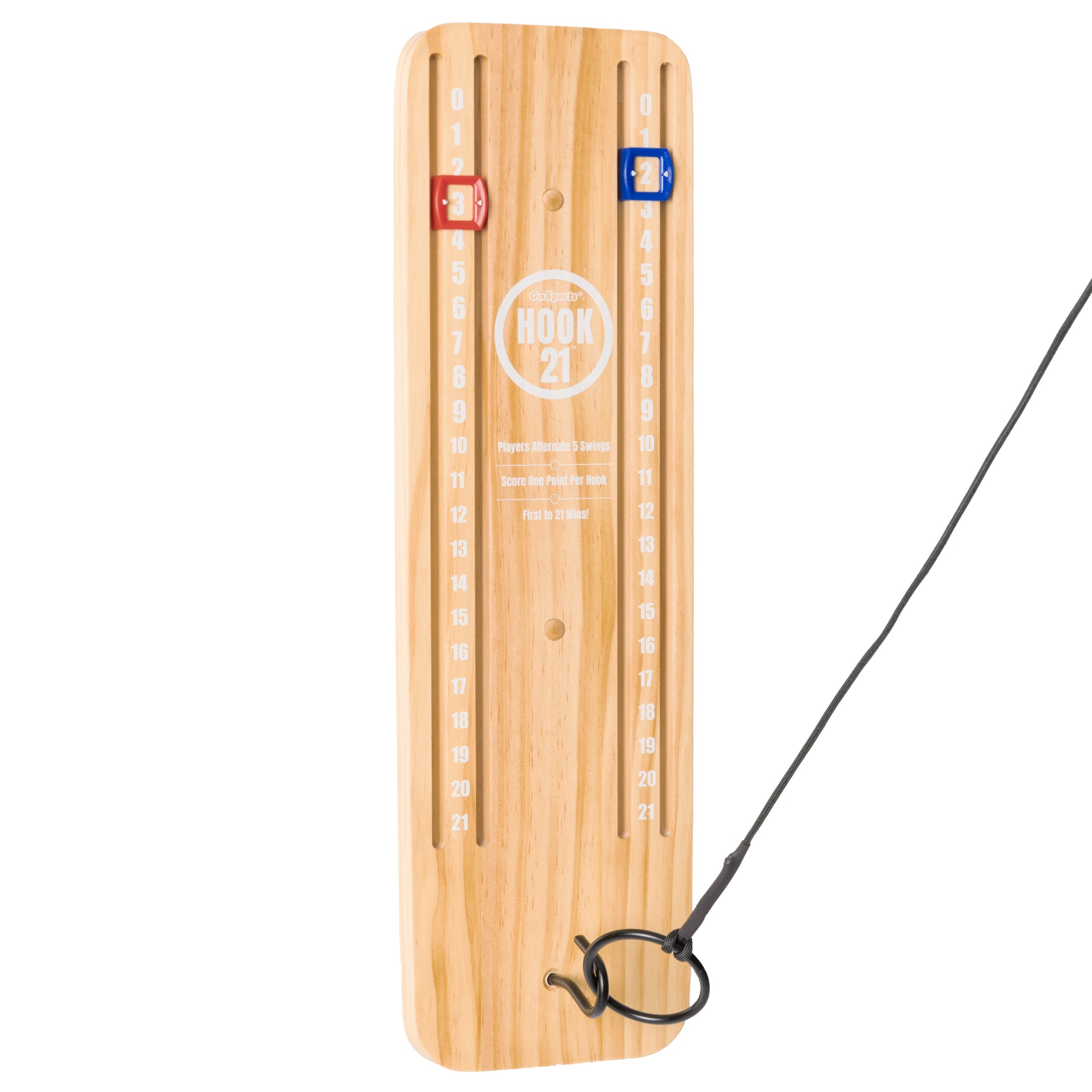 a wooden therme with a black handle