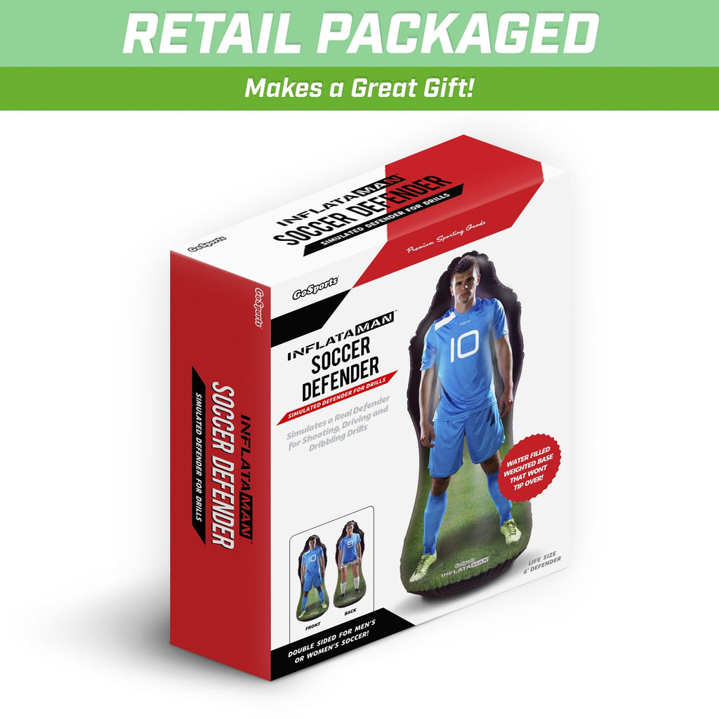 GoSports Inflataman Soccer Defender Training Aid | Weighted Defensive Dummy for Free Kicks, Dribbling and Passing Drillsr Inflataman playgosports.com 
