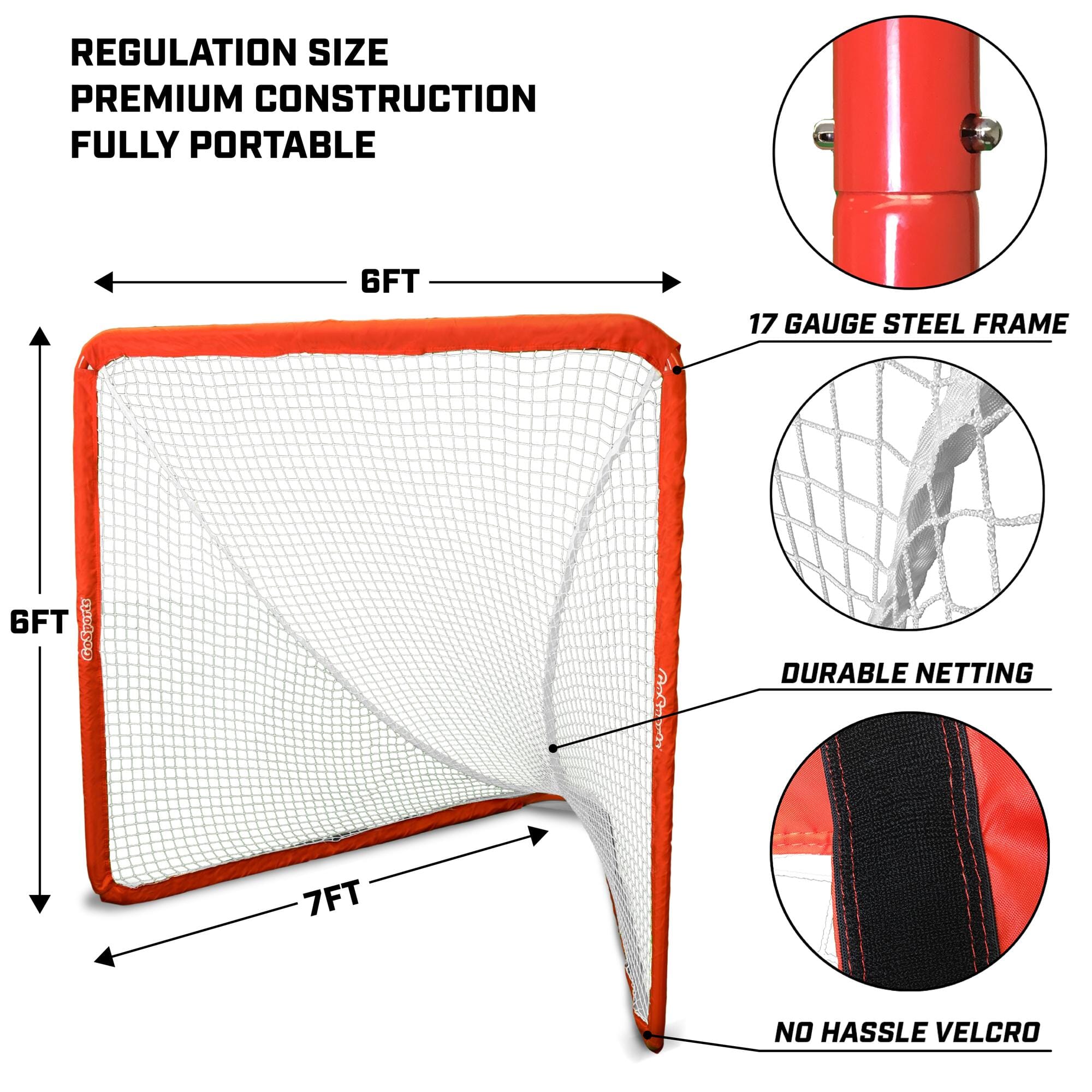 a hockey goal with a red net and a white net