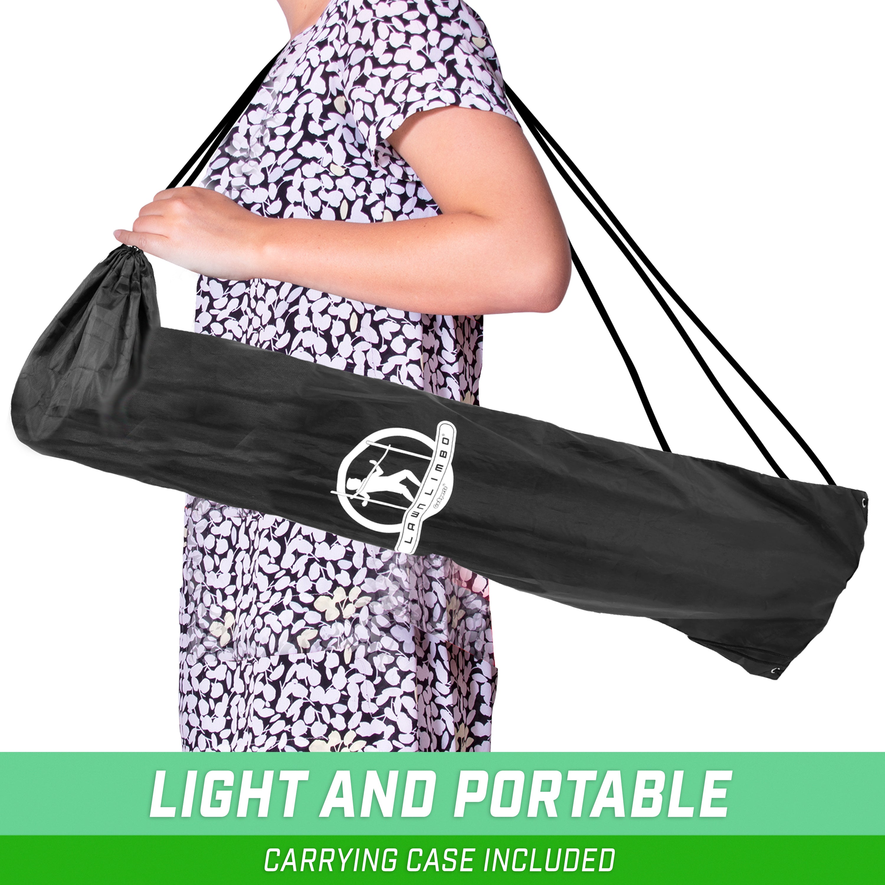 a woman carrying a large black duff bag