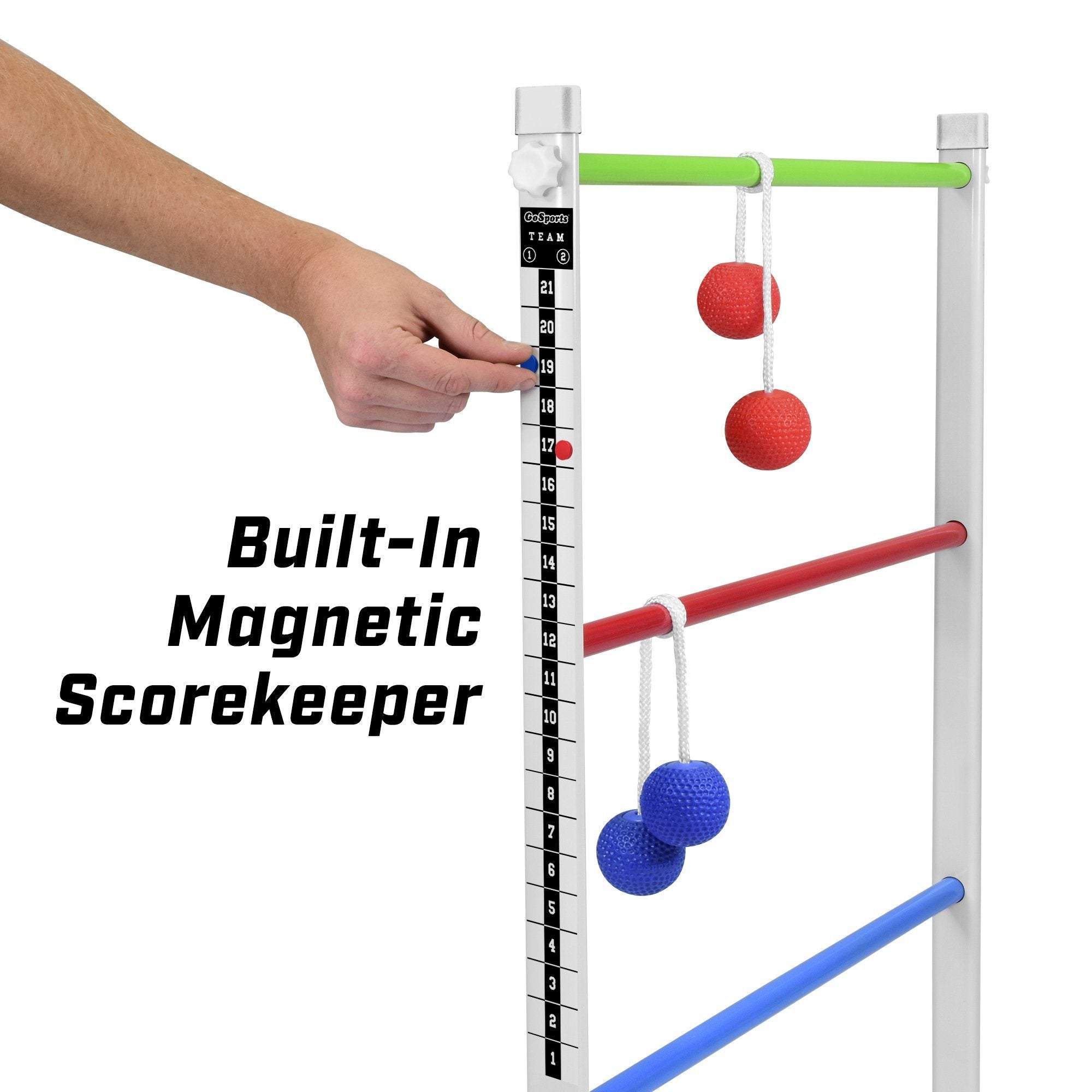 a person holding a ruler with a ball on it