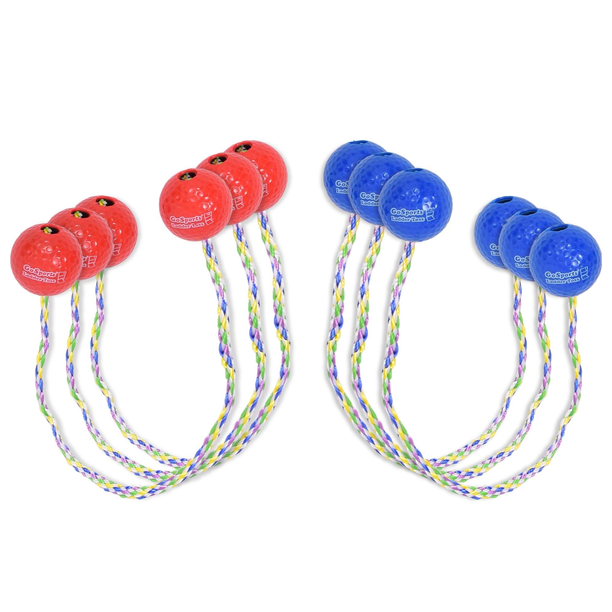 a pair of blue and red skipping rope with a white and yellow rope