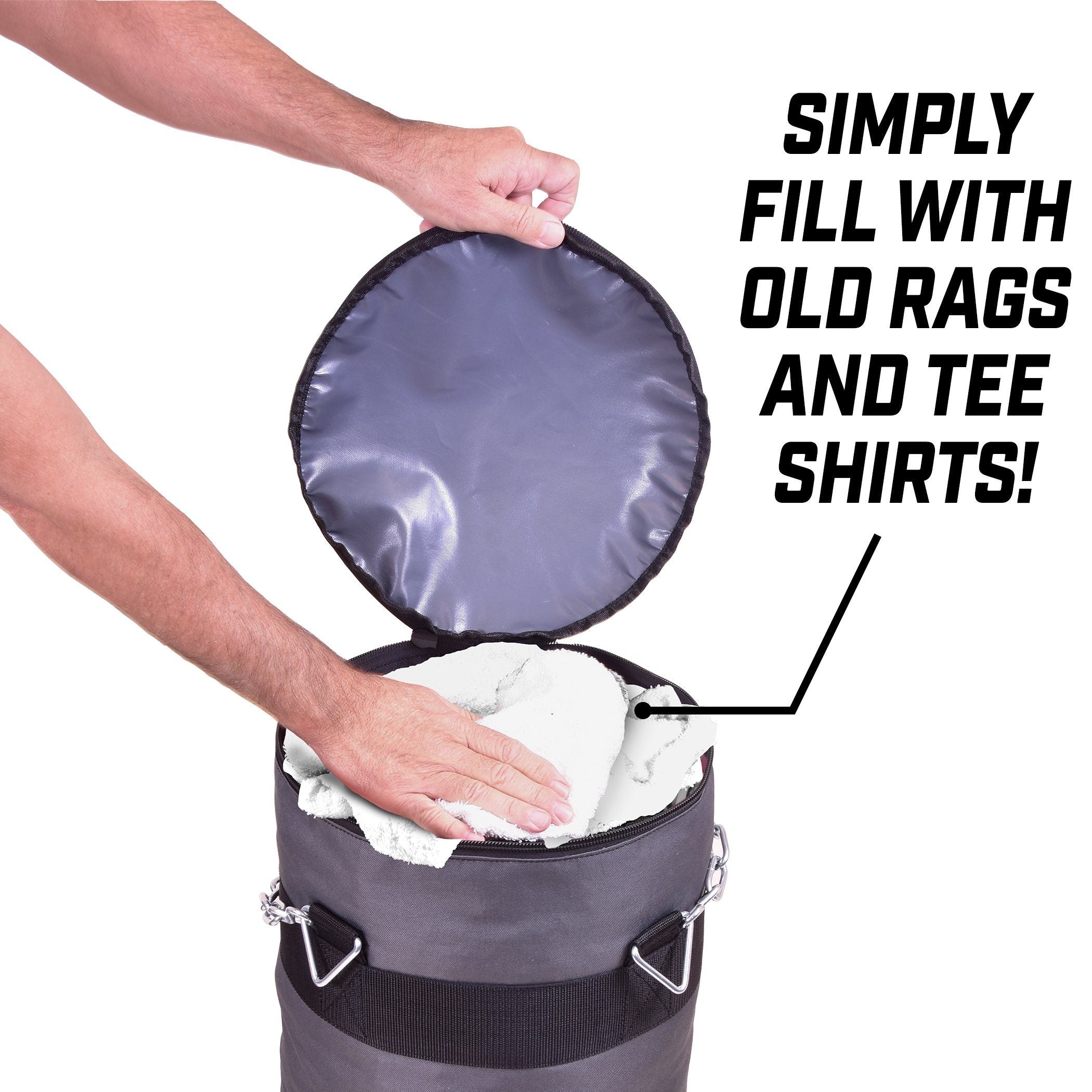 a person putting a cloth into a bag