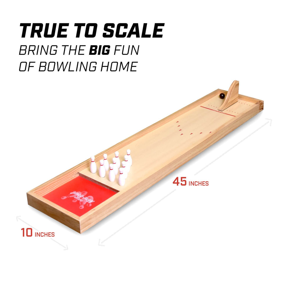 GoSports Mini Wooden Tabletop Bowling Game Set for Kids & Adults - Includes 1 Bowling Alley Board, 1 Launch Ramp, 2 Mini Bowling Balls, 10 Pins & Dry Erase Scorecard Mini Bowl playgosports.com 