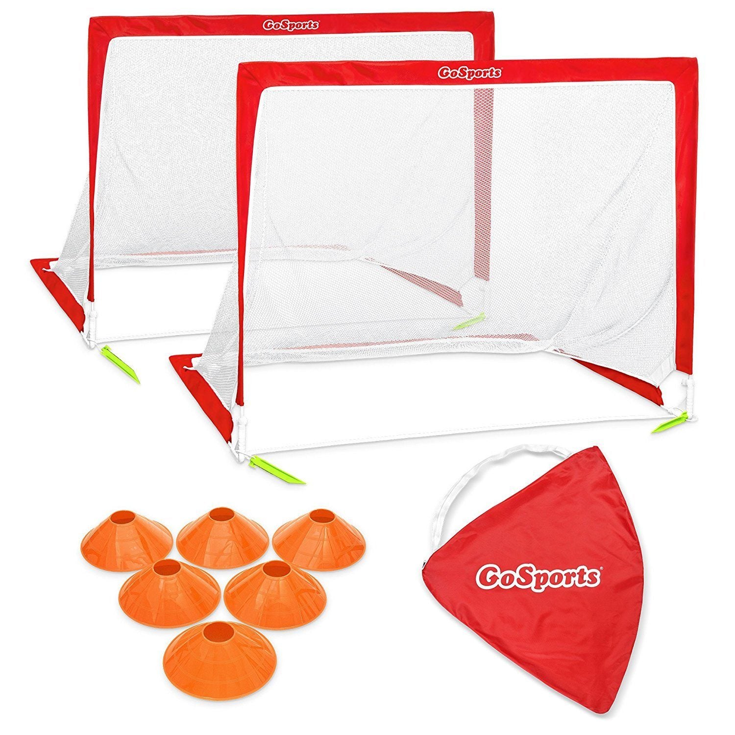 the goal set includes two soccer goal sets and a net