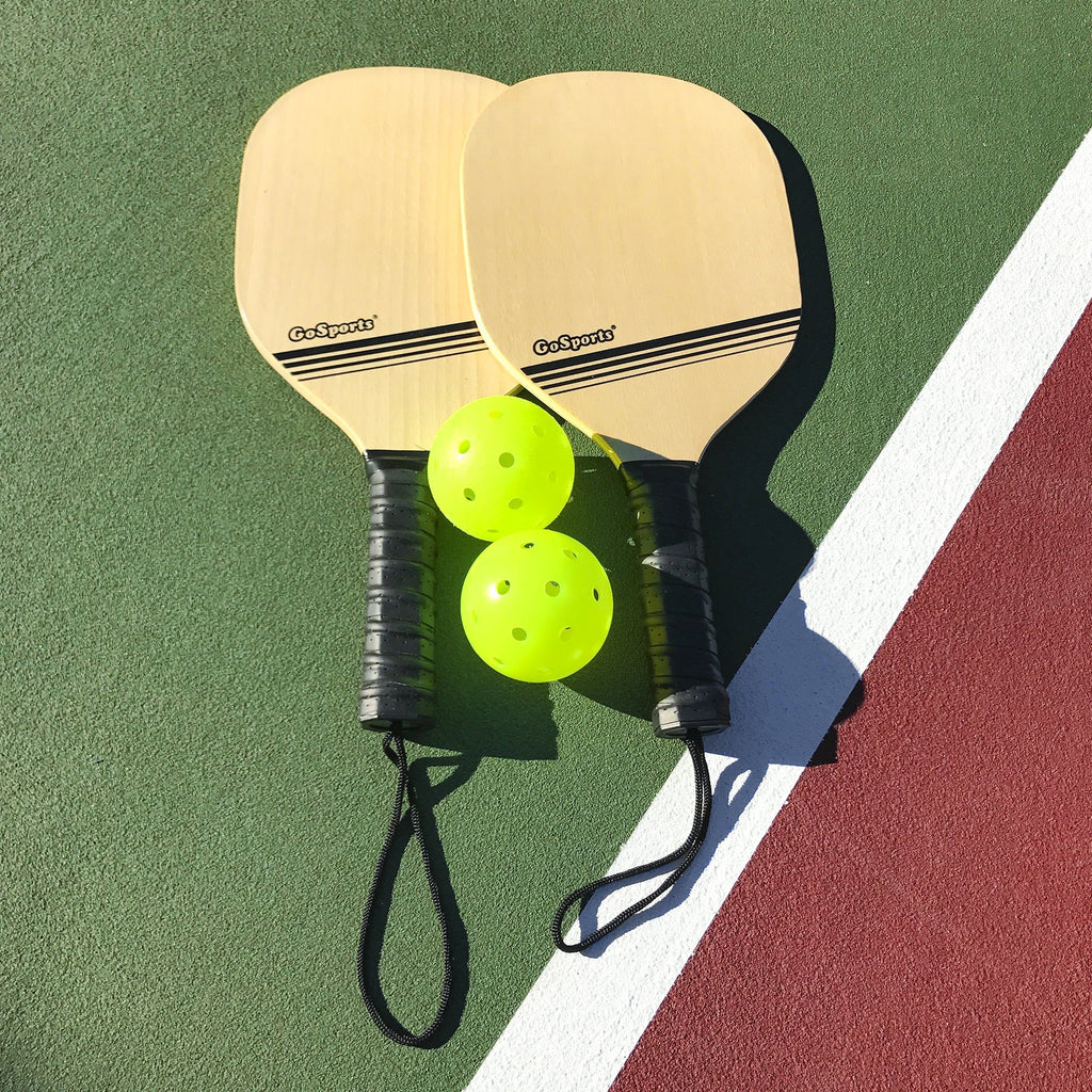 GoSports Wood Pickle Ball Starter Set - Includes 2 Wooden Paddles, 4 Official Pickleballs & Backpack Tote Pickle Ball playgosports.com 