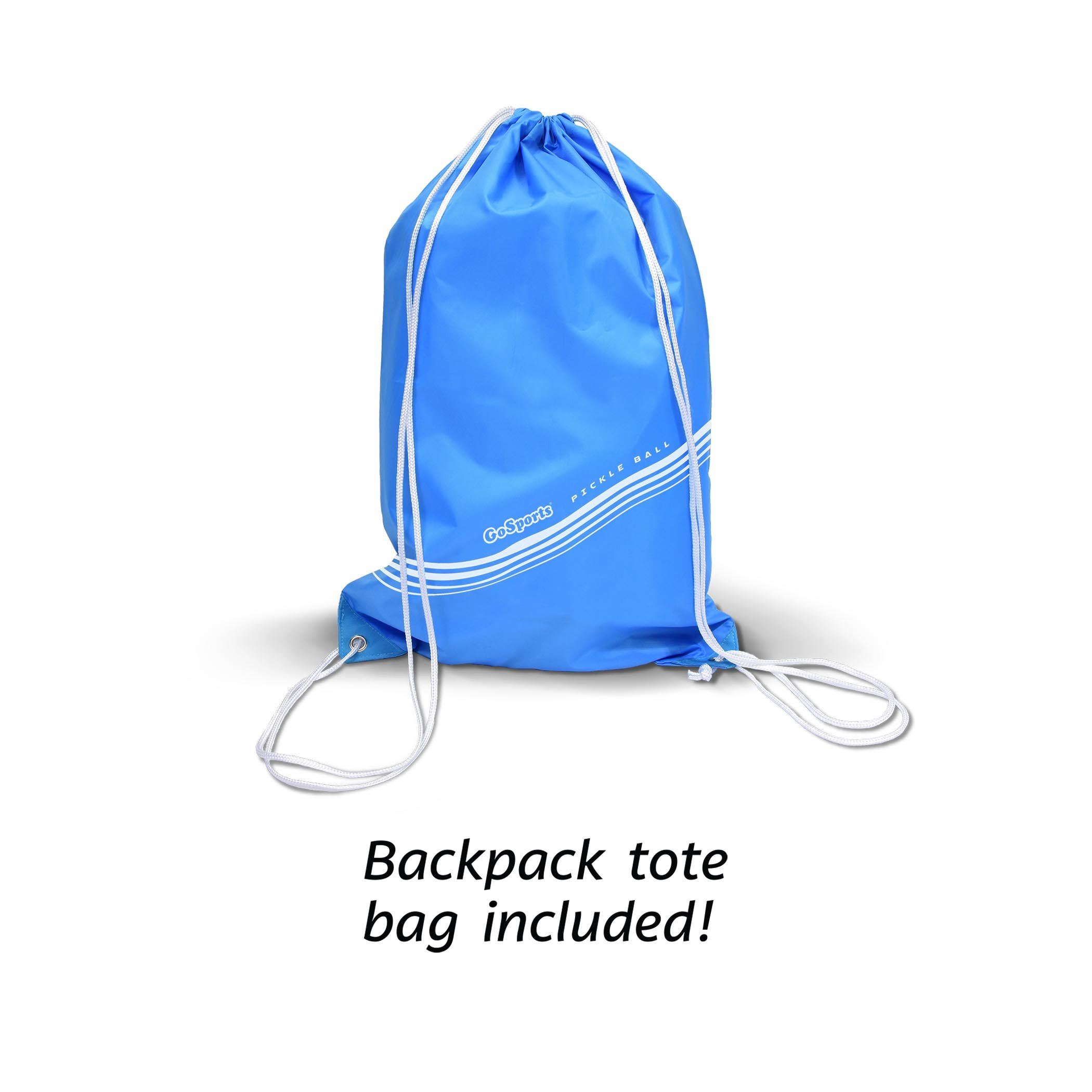 a blue drawsack bag with the words back to basics
