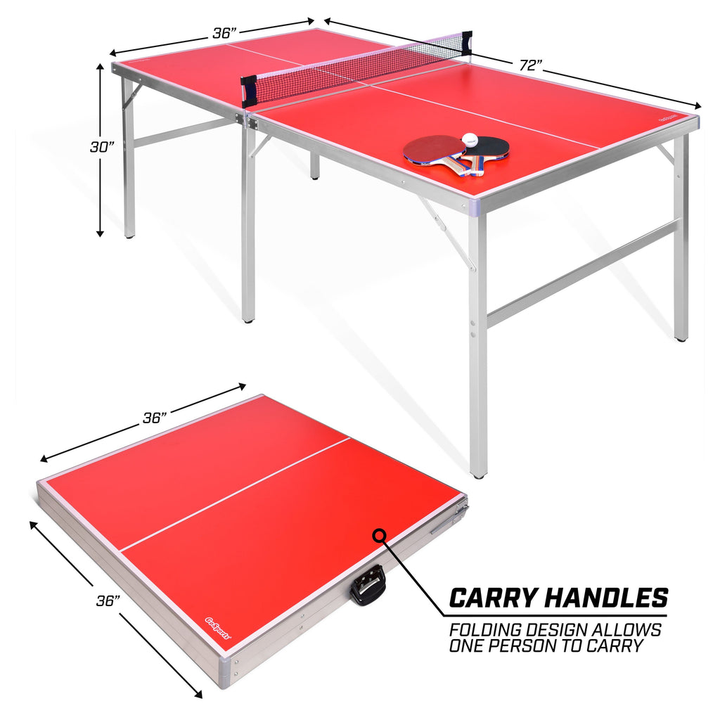 GoSports 6’x3’ Mid-size Table Tennis Game Set | Indoor / Outdoor Portable Table Tennis Game with Net, 2 Table Tennis Paddles and 4 Balls Pickle Ball playgosports.com 