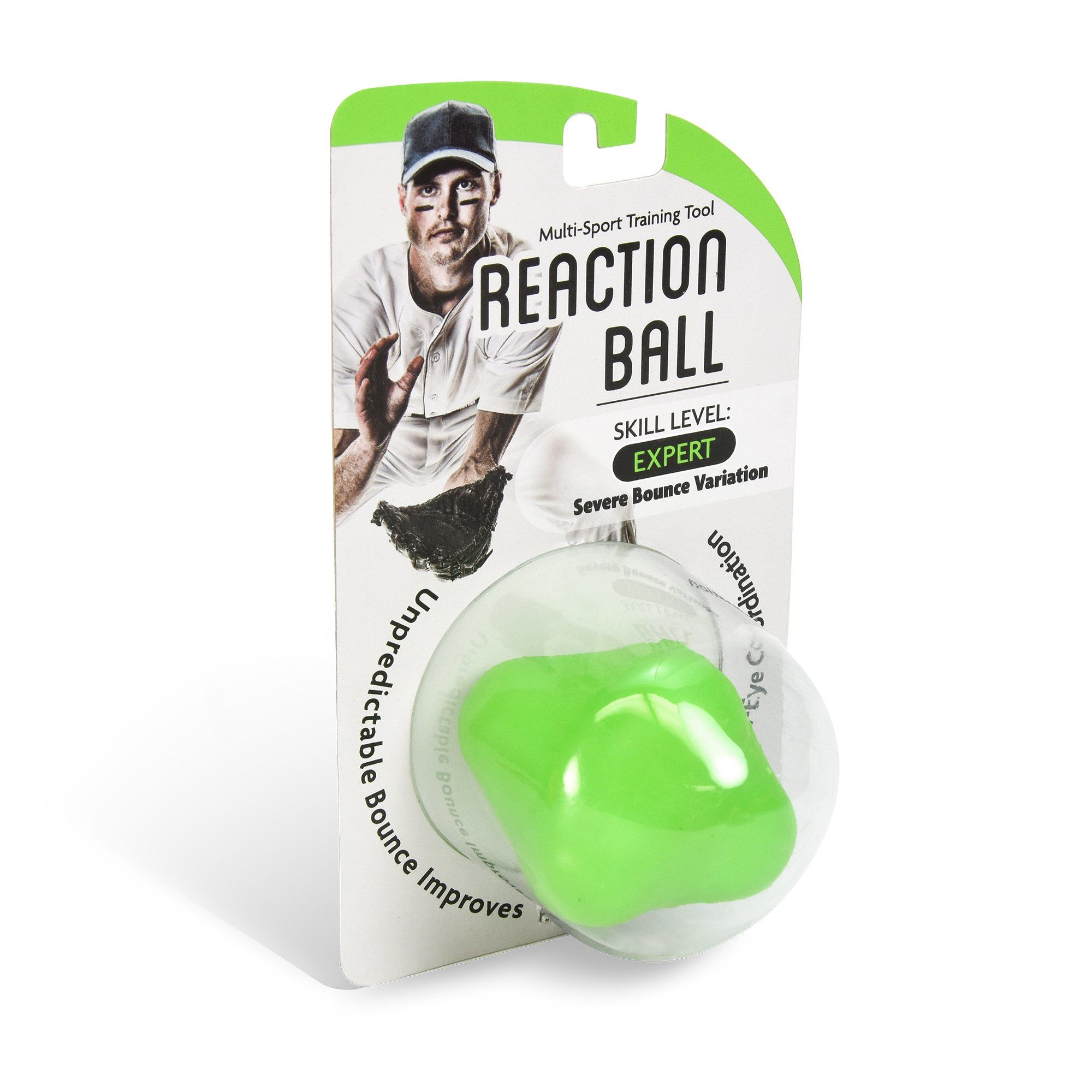 the green plastic ball is in a packaging