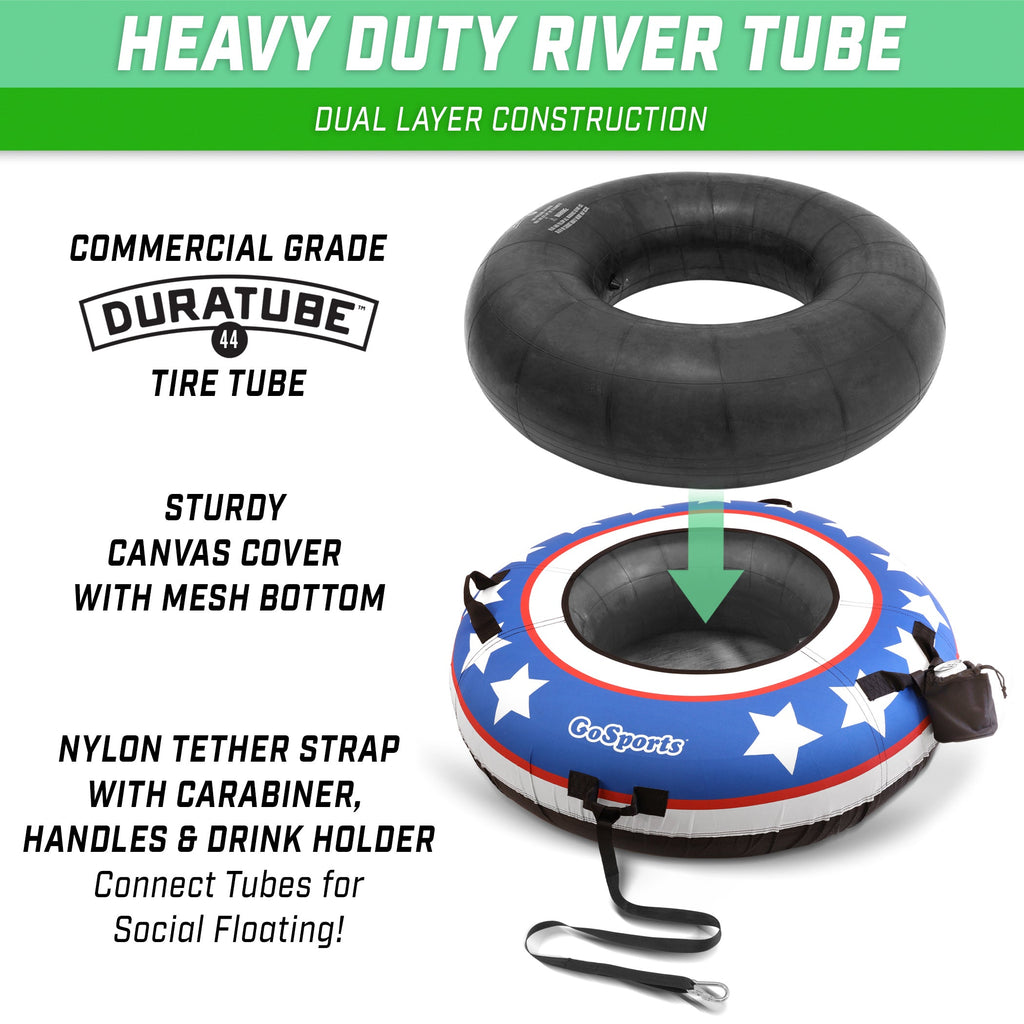 GoSports 44" Heavy Duty River Tube with Premium Canvas Cover - Commercial Grade River Tube - Stars & Stripes Pool Toy playgosports.com 