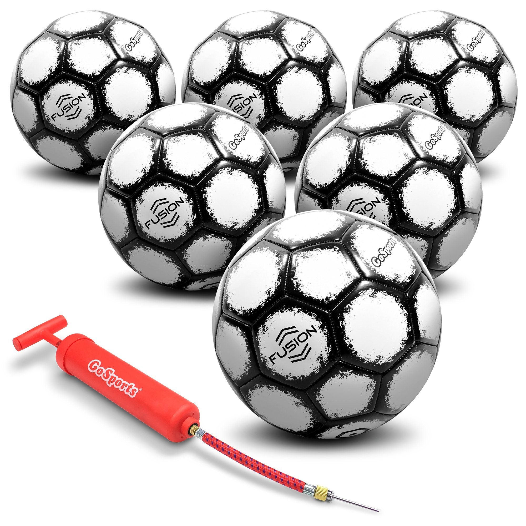 soccer ball with a red marker and a white ball