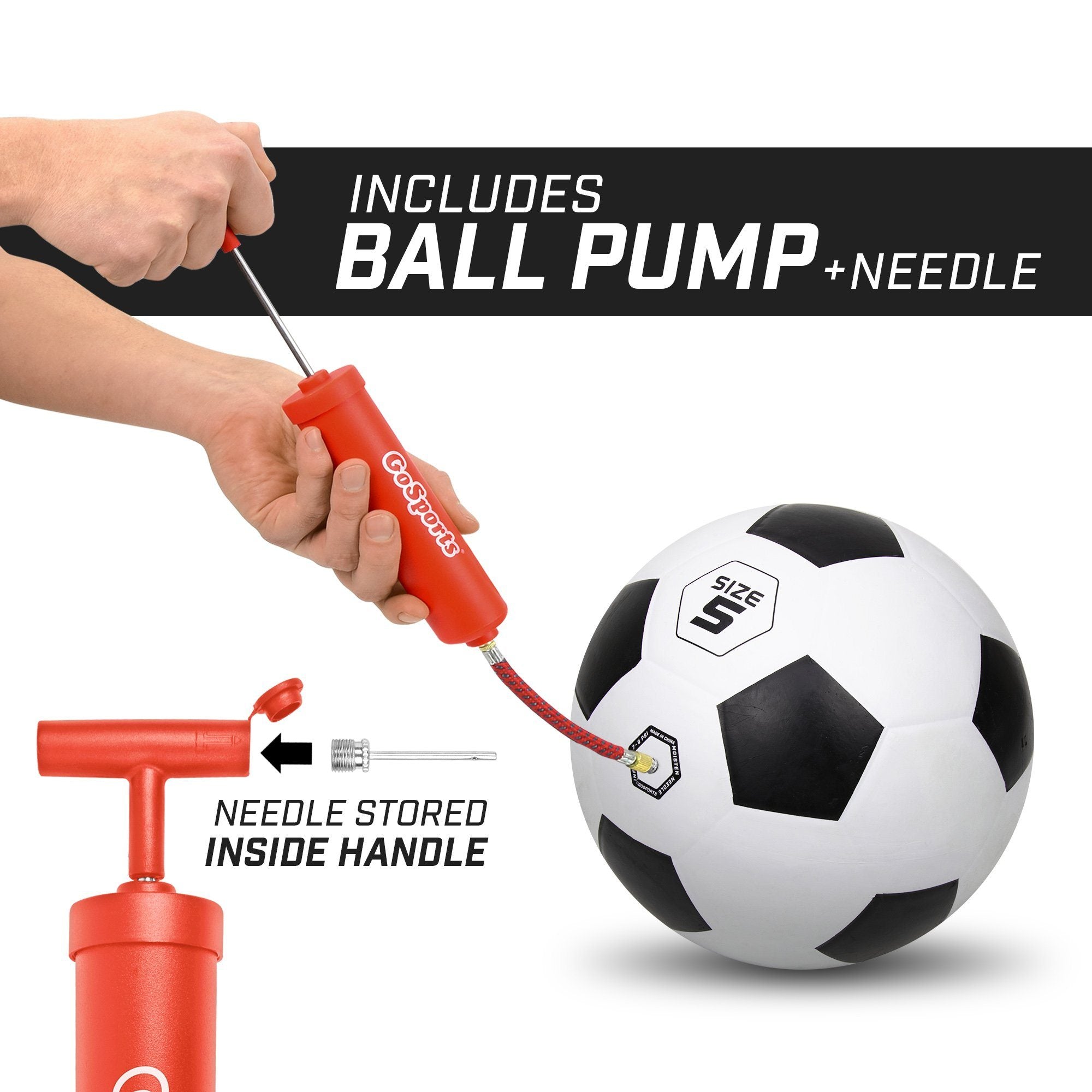 a soccer ball and a hand holding a ball