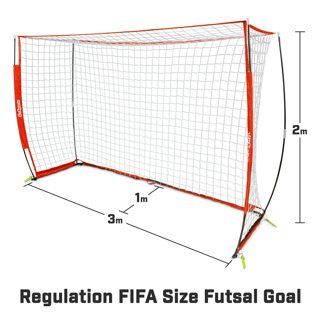 GoSports ELITE Futsal Soccer Goal - 3M x 2M Size, Foldable Bow Frame and Net - Play & Train Like The Pros, Includes Carry Bag and Agility Cones Soccer Goal playgosports.com 