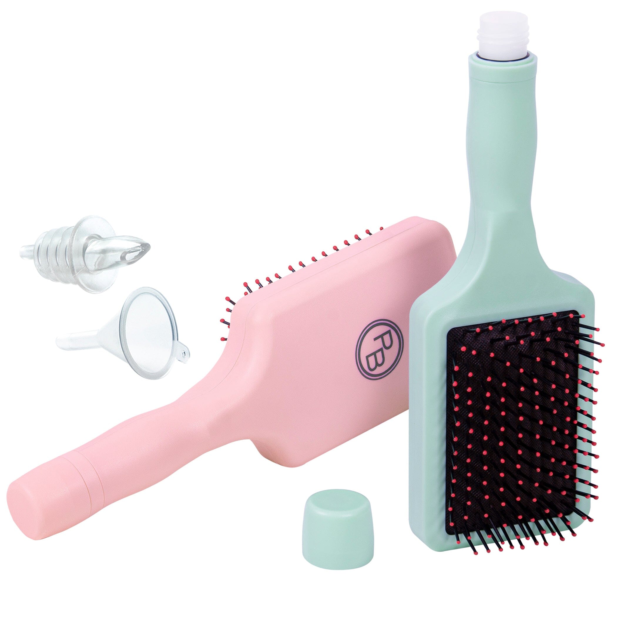 a pink and green hair brush and comb