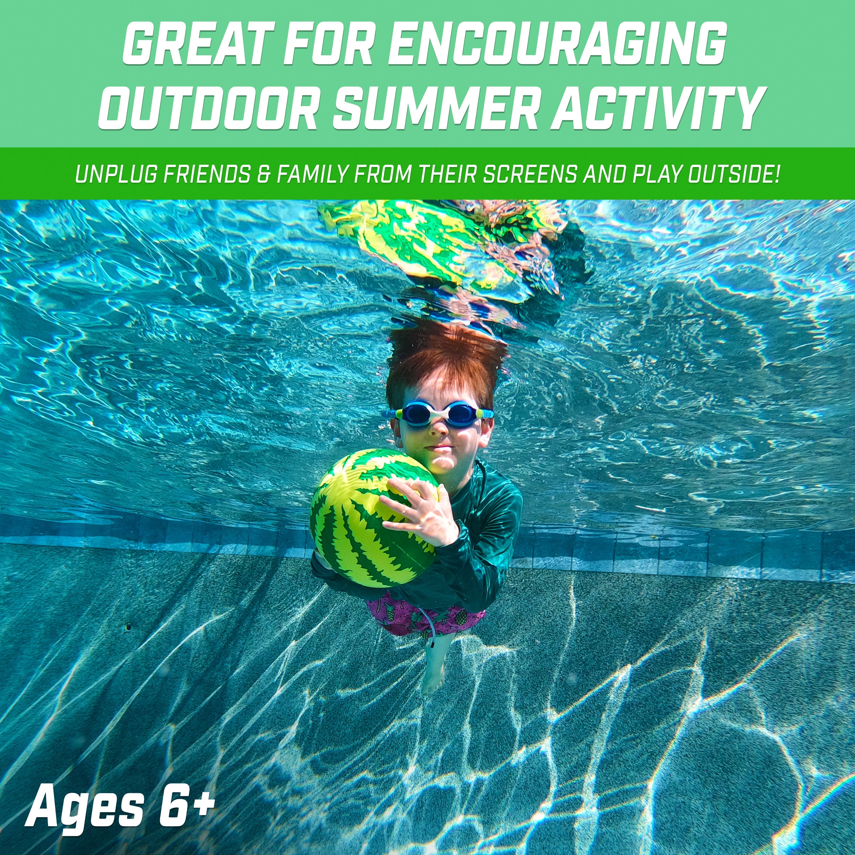 a child swimming in a pool with the words great outdoor activity