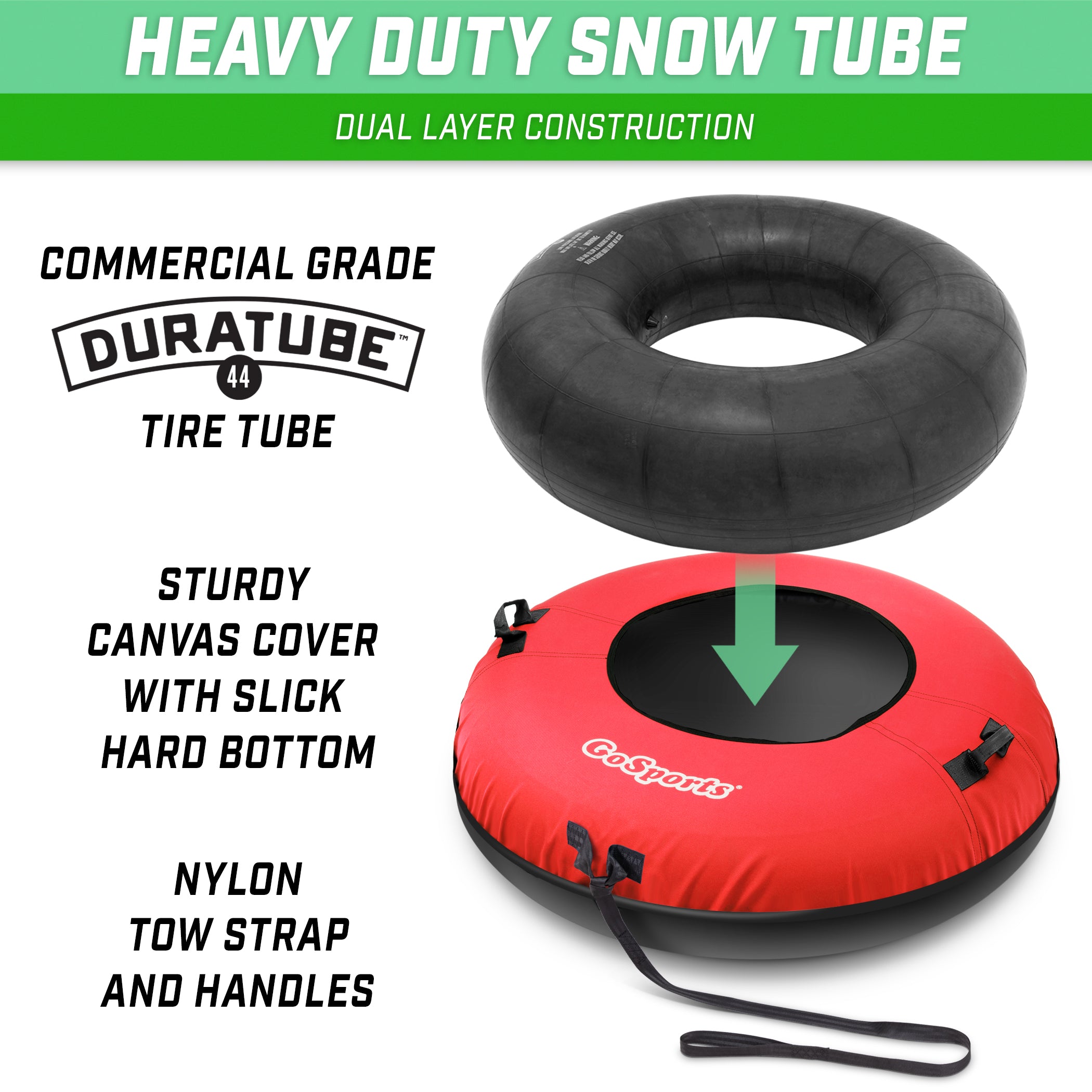 black snow tube with red snow cover heavy duty snow tube
