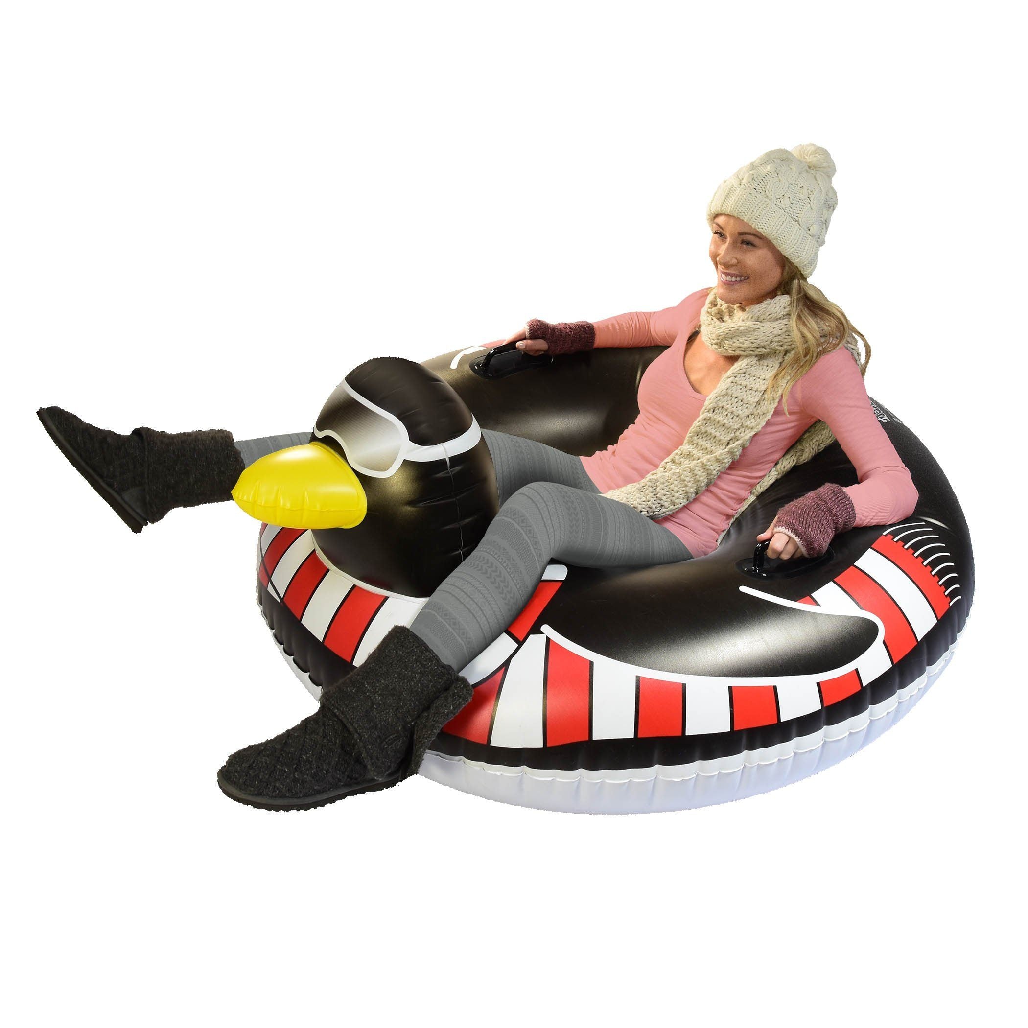 a woman sitting on an inflatable