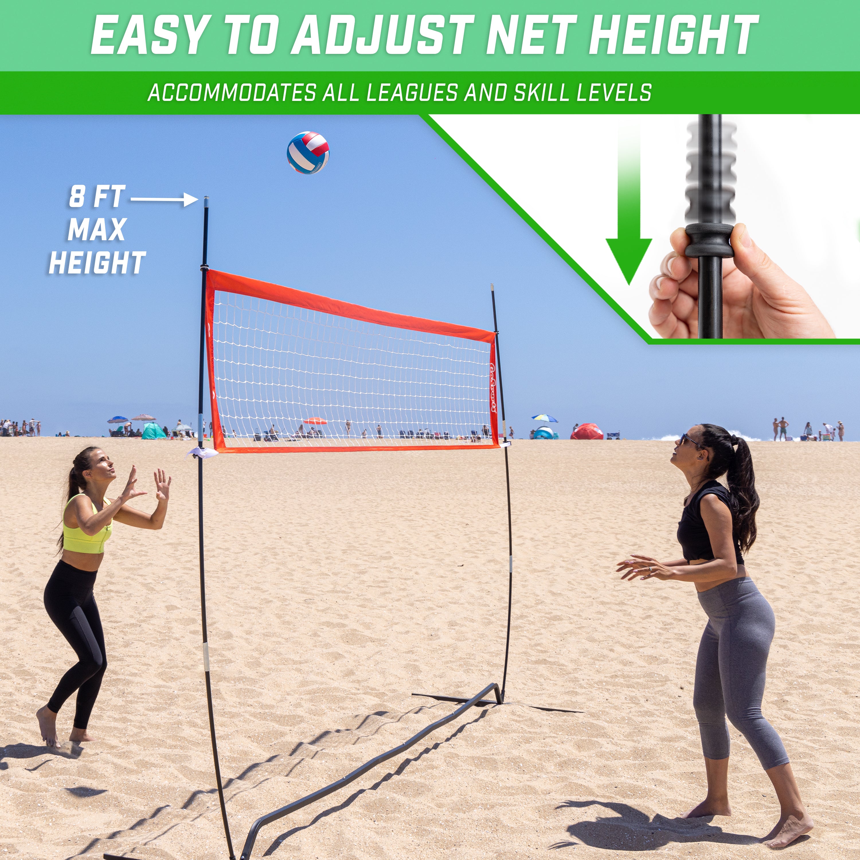 a woman is playing volleyball on the beach