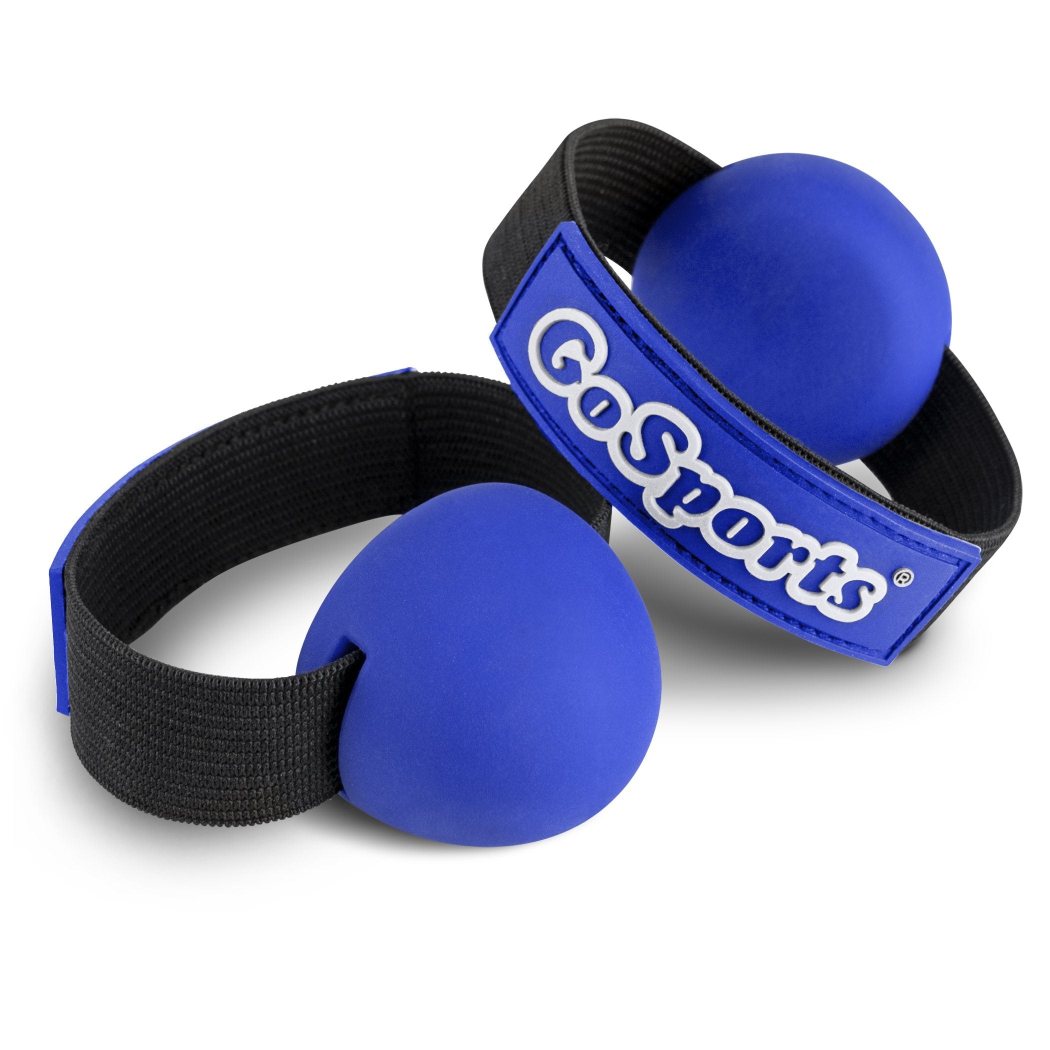 two blue boxing balls on a white background