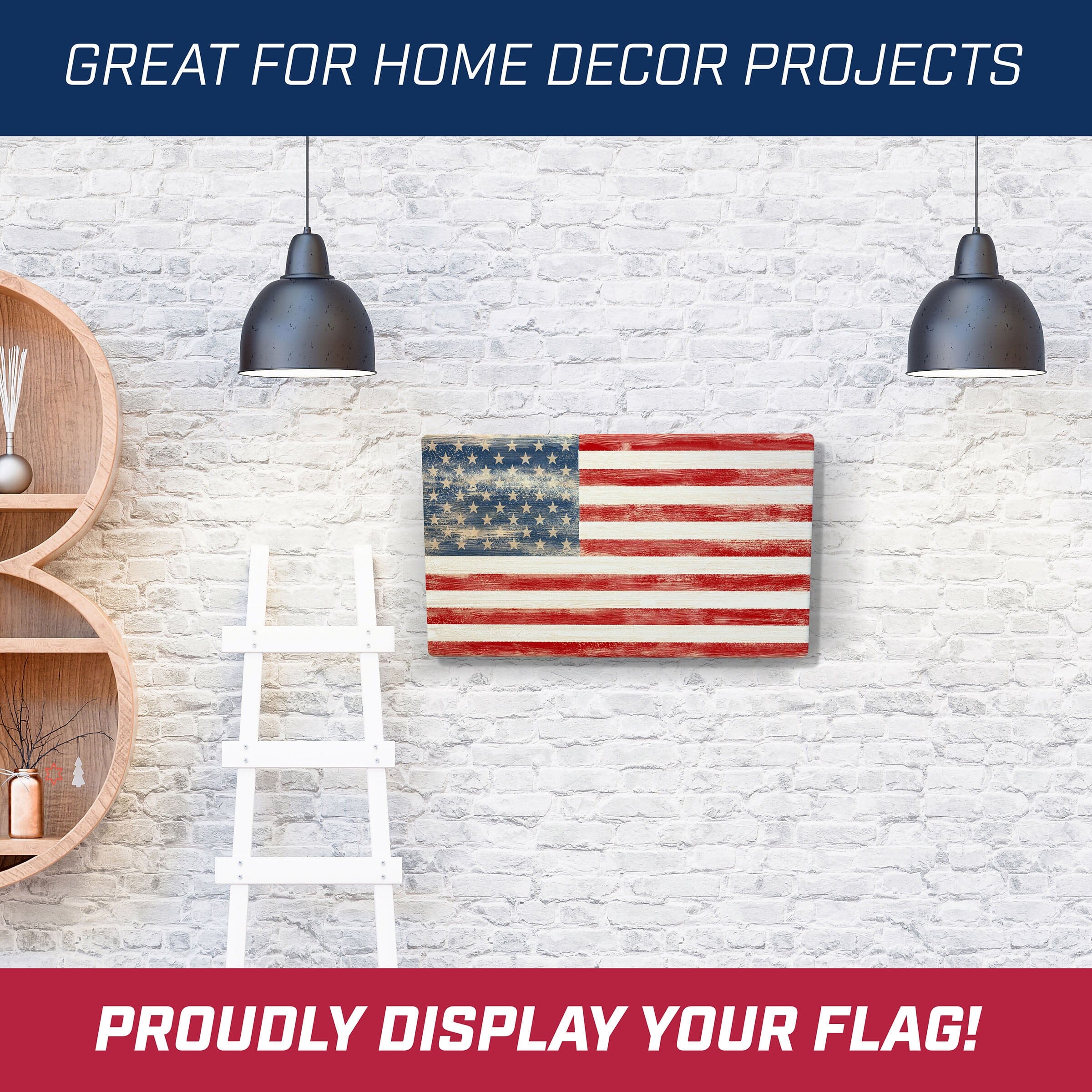 a wall with a flag and a ladder