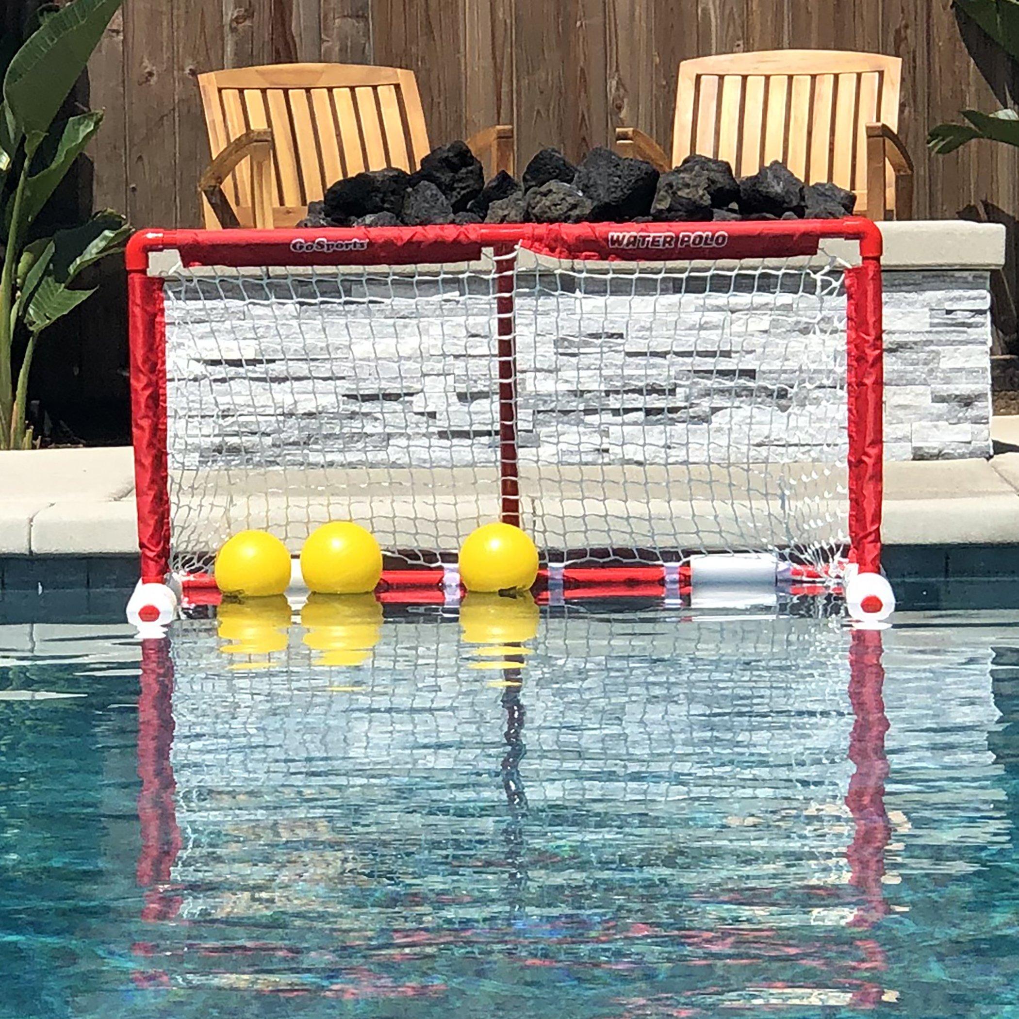 a pool with a goal and two balls