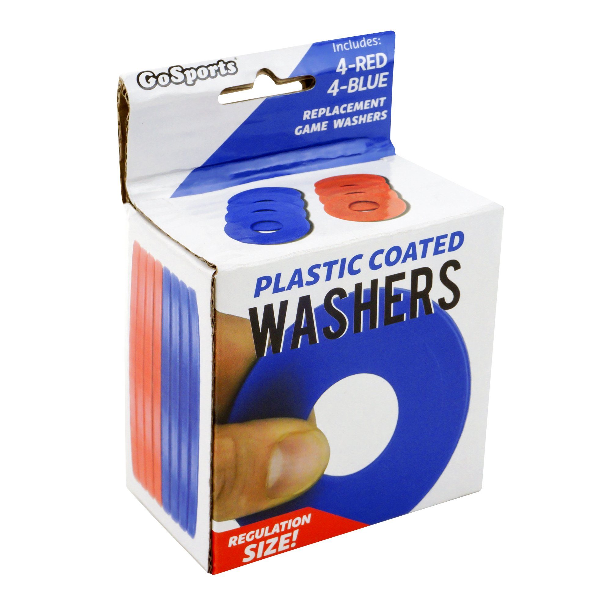 a blue plastic washer in a cardboard box