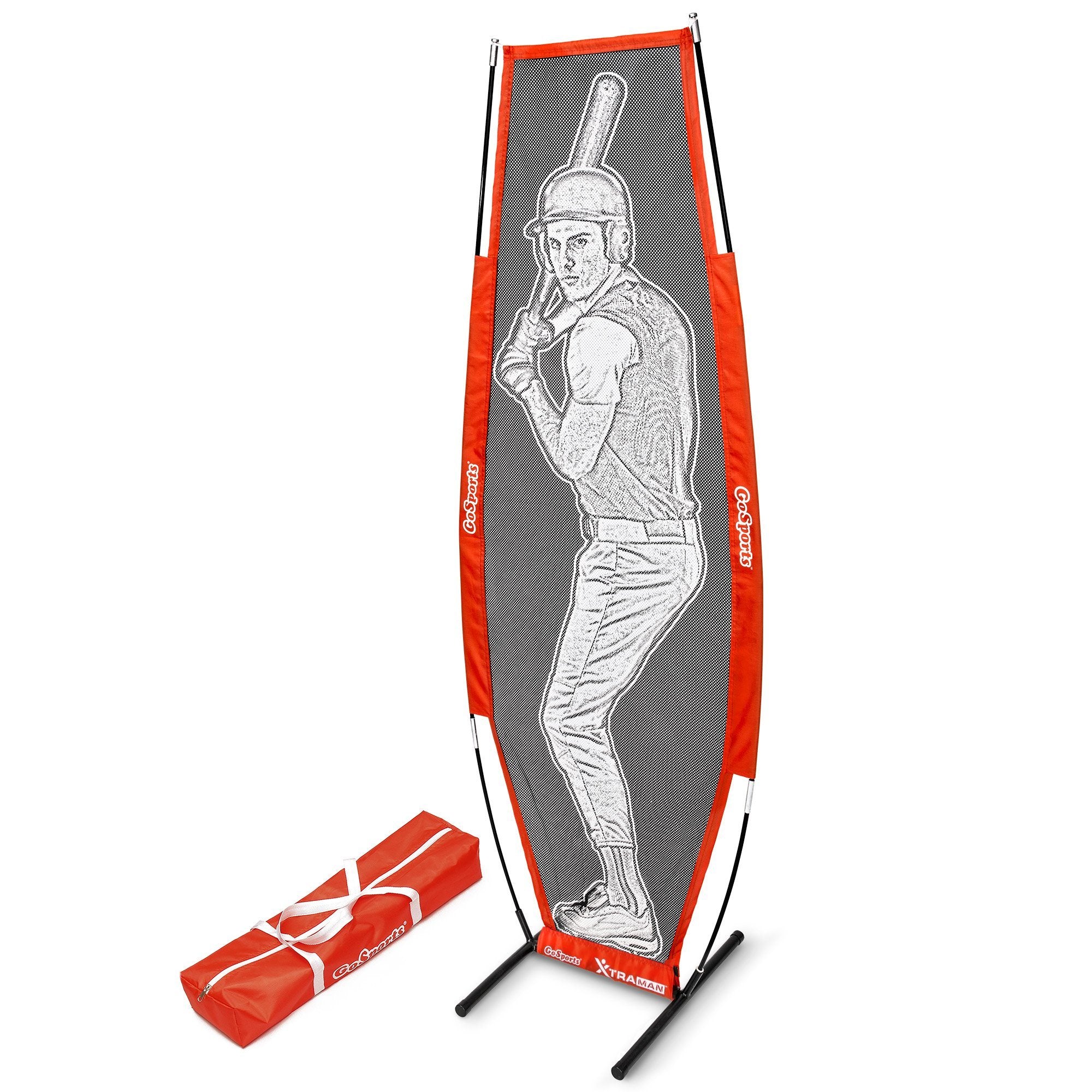 a red and white surfboard with a black and white drawing of a baseball player