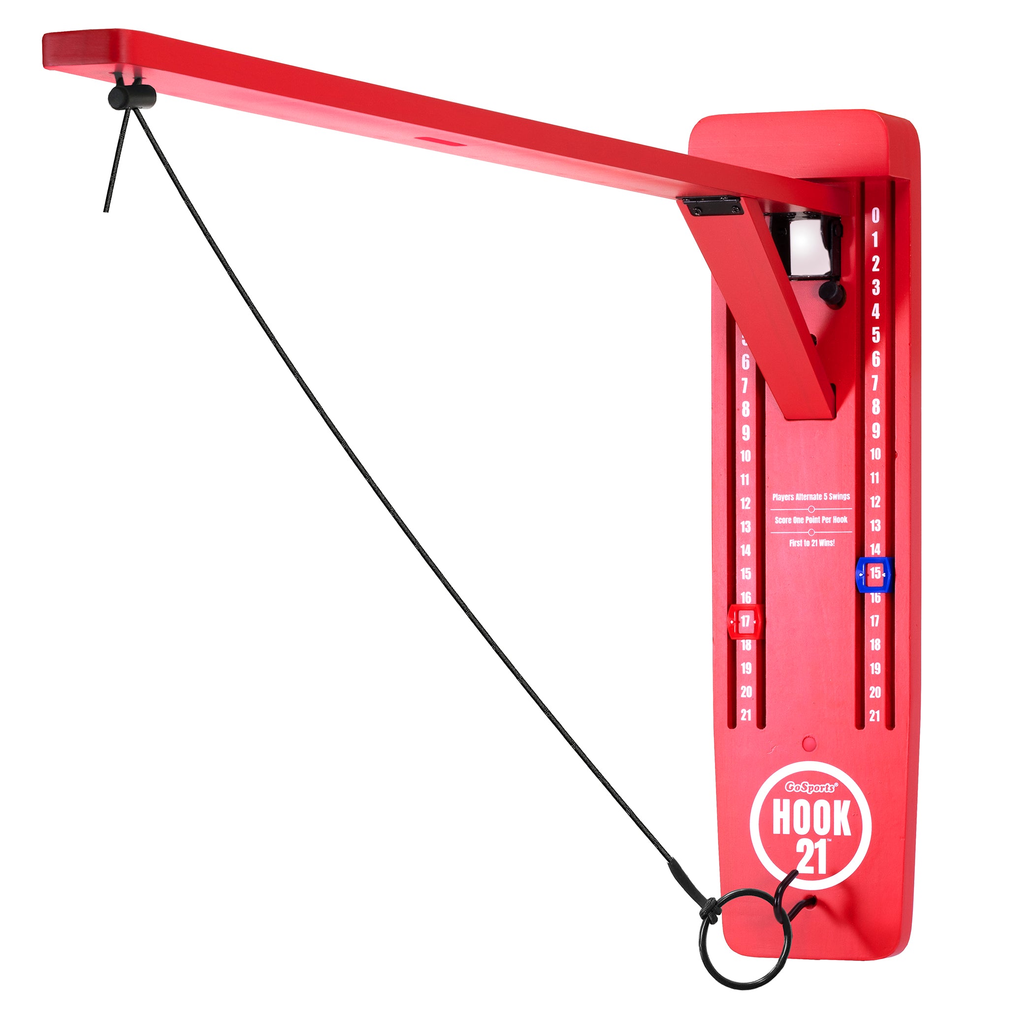 a red crane with a black handle