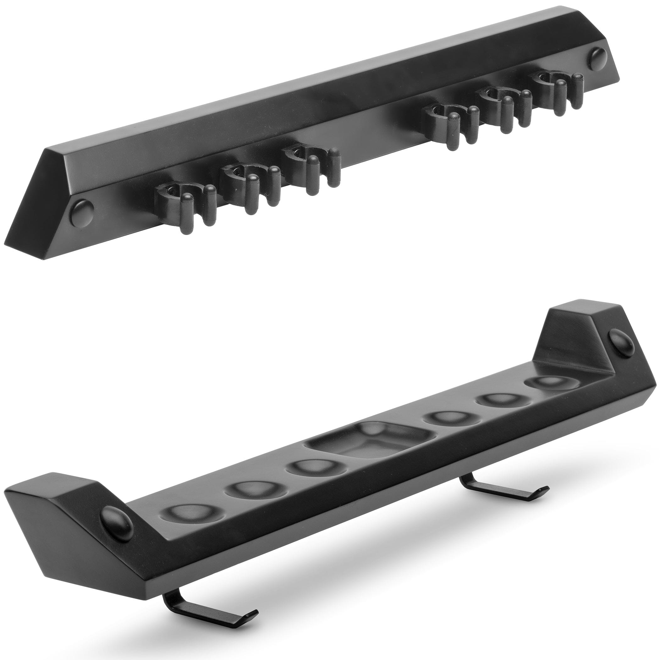 a pair of black metal brackets