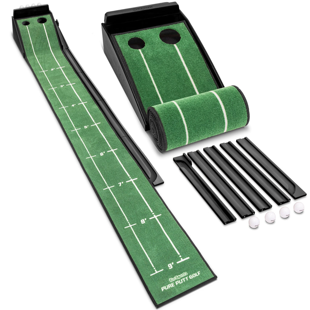 GoSports Pure Putt Golf 9' Putting Green Ramp - Premium Wood Training Aid for Home & Office Putting Practice - Includes 4 Golf Balls - Black Golf Playgosports.com 
