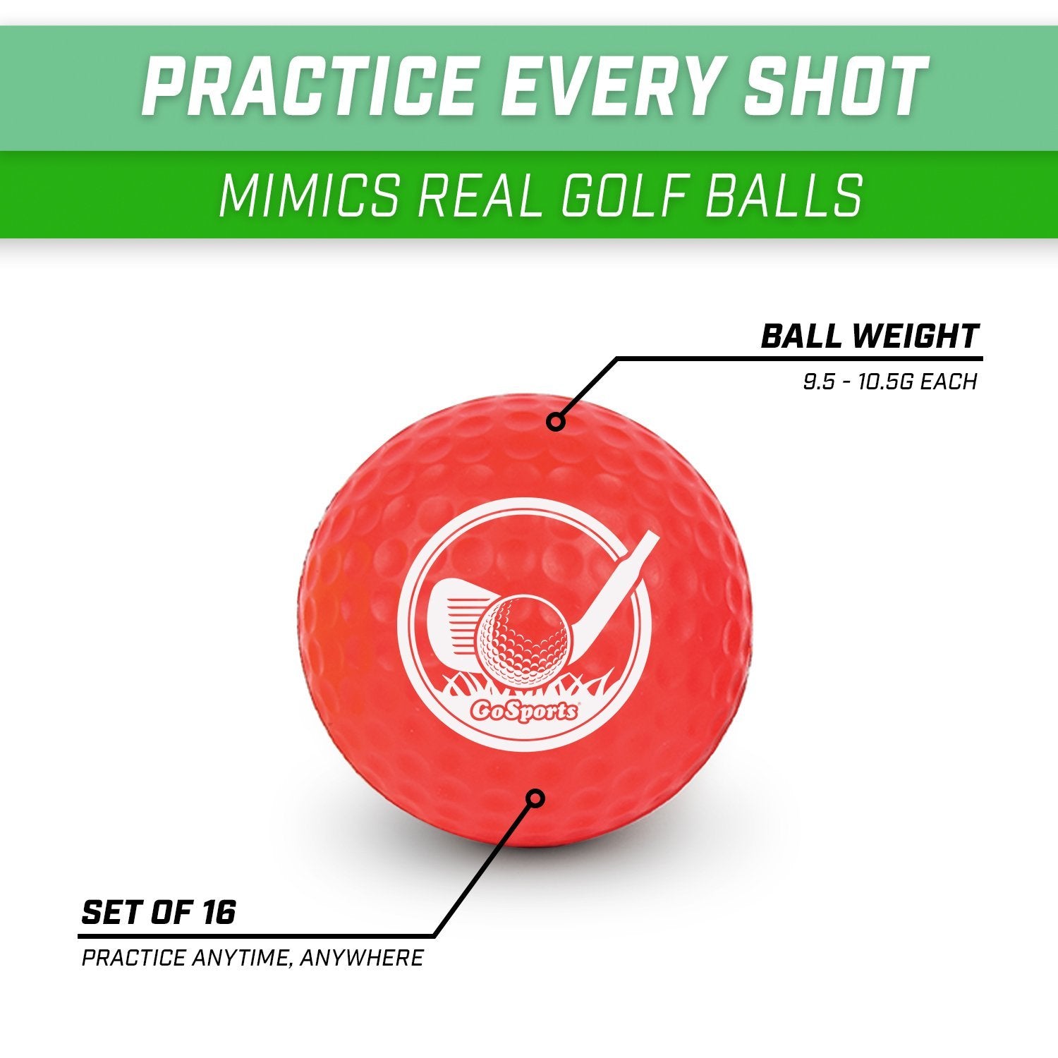 a red golf ball with the words practice golf balls