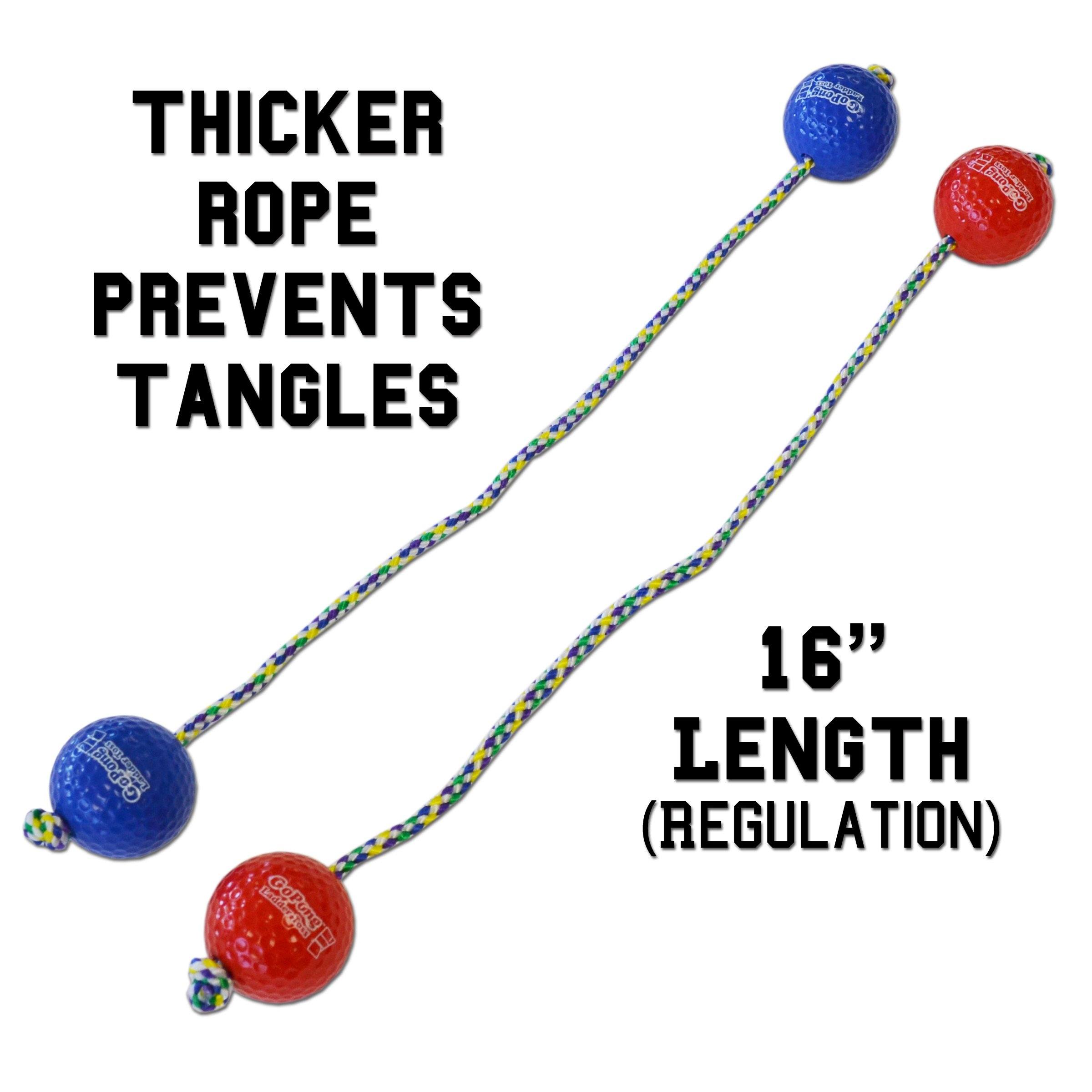 a pair of two red and blue balls with a string