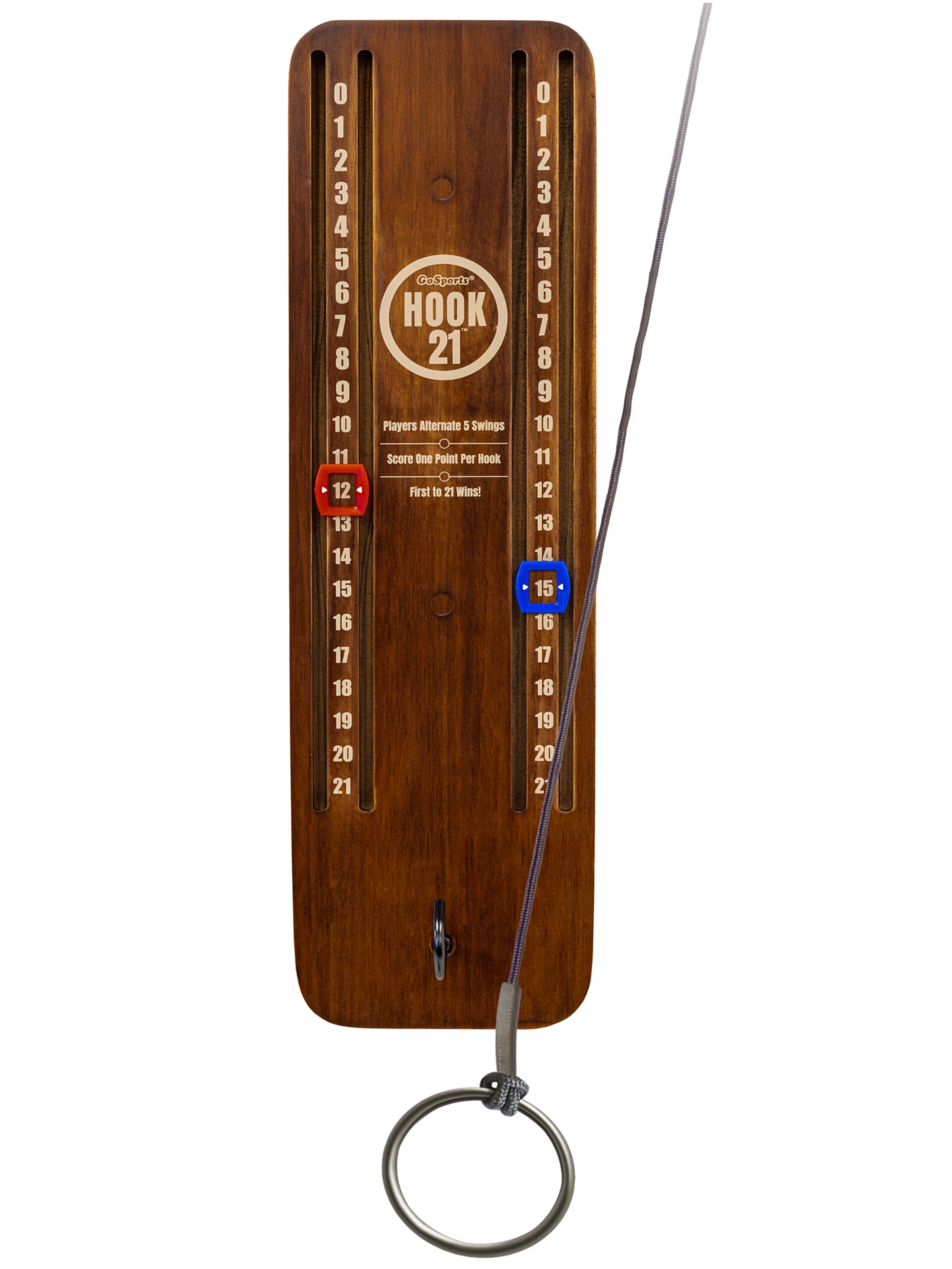 a wooden clock with a metal stand