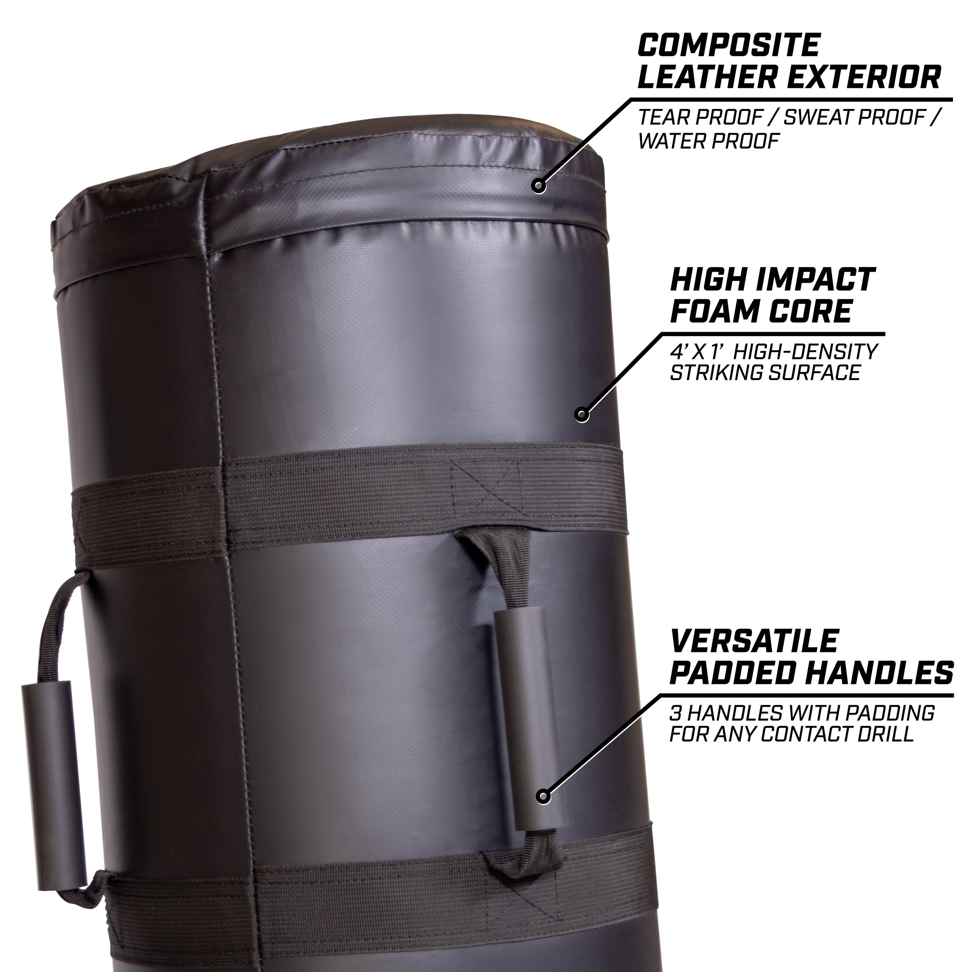 the back of a black boxing bag