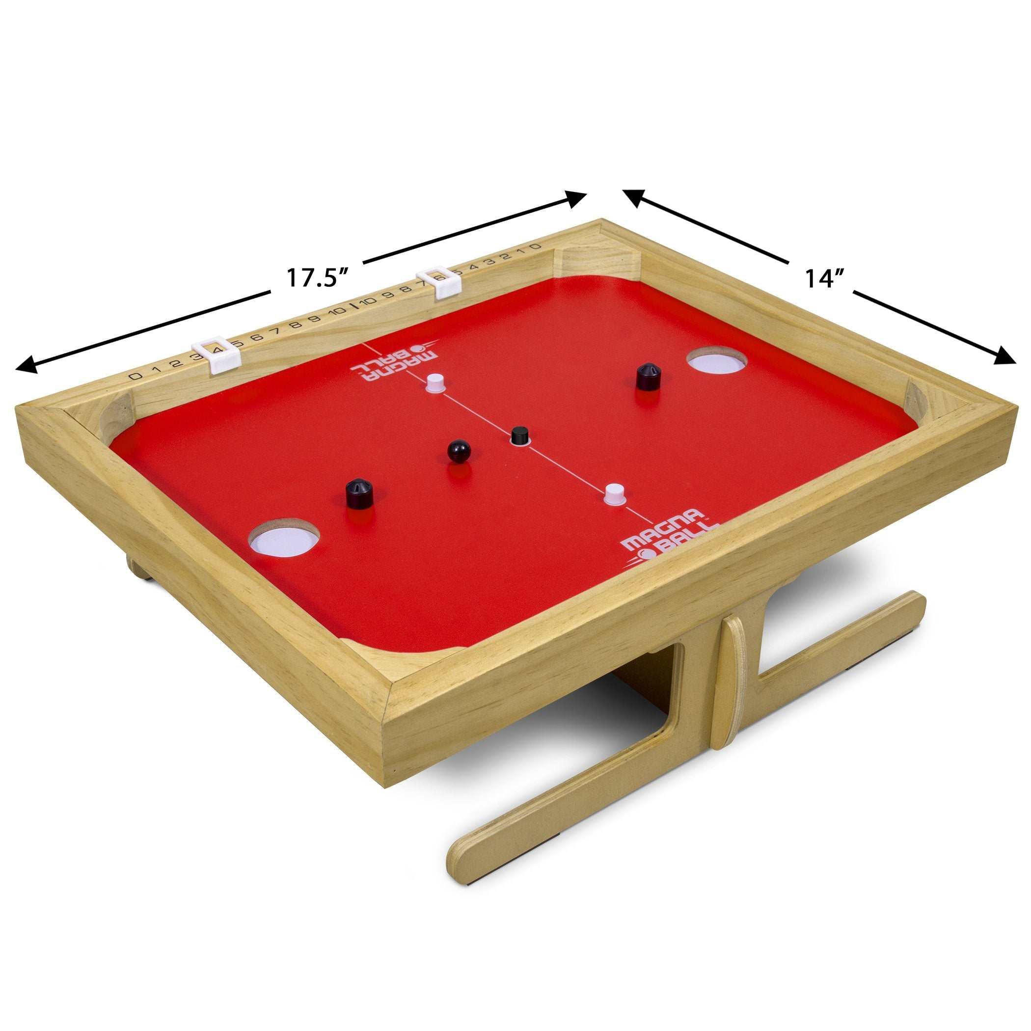 a wooden table with a red pool table top